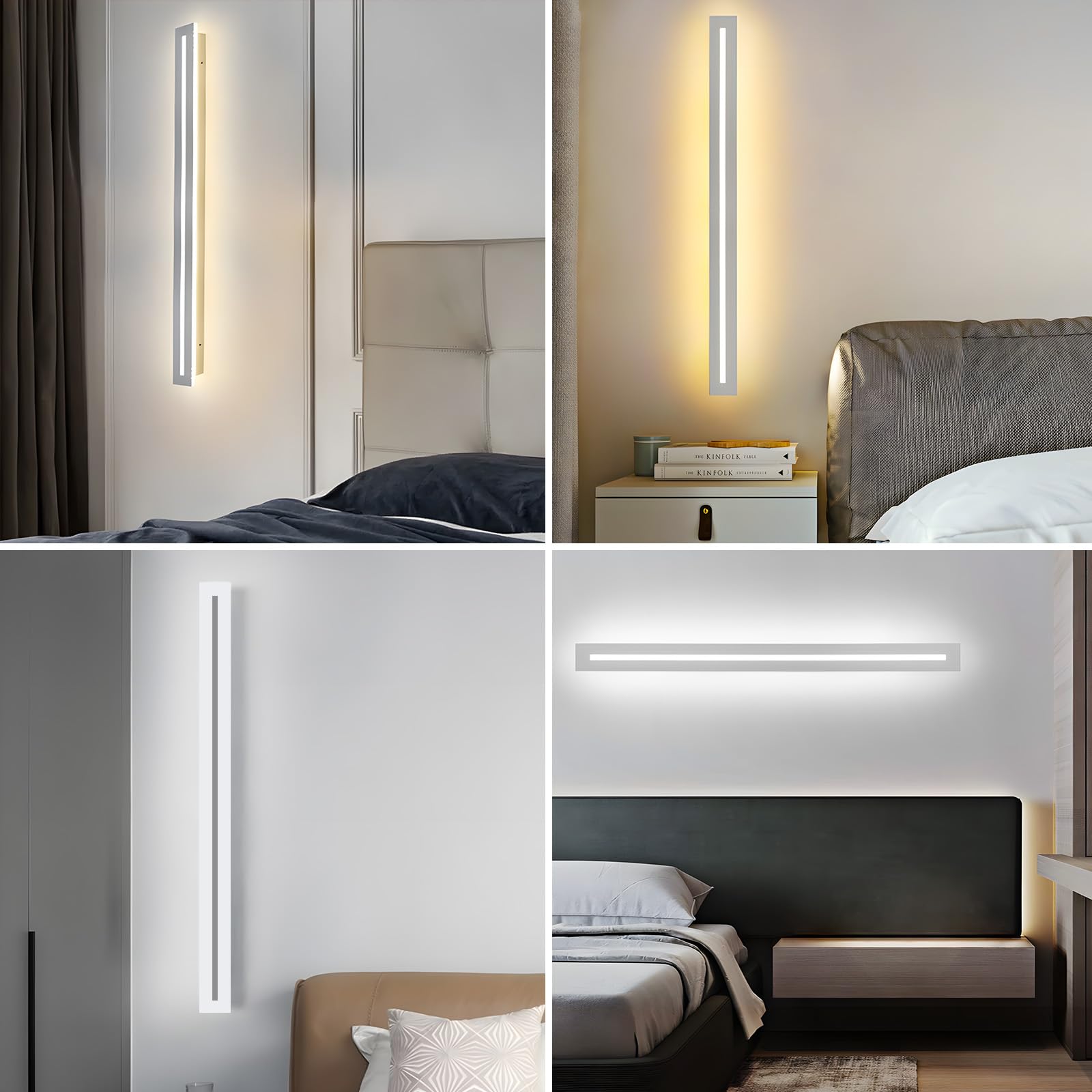 25 W/100 cm Nowoczesne oświetlenie ścienne LED z pilotem | 3 temperatury barwowe (3000K / 4000K / 6000K), ściemniana biała lampa ścienna LED do salonu sypialni