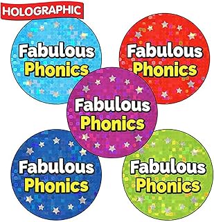 150 Holographic Sparkly Fabulous Phonics Literacy Childrens Pupils School Praise Teachers Reward Stickers 25mm Primary Teaching Services