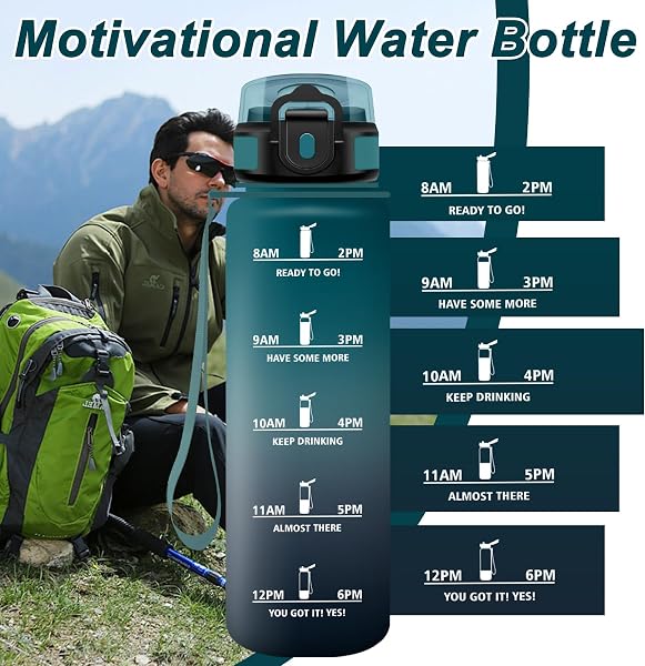 JAPORIA Gourde Motivation 1L, Bouteille d'eau sans BPA, Gourde avec Paille et Marqueur de Temps pour Fitness, Yoga, Bureau, Randonnée - 4