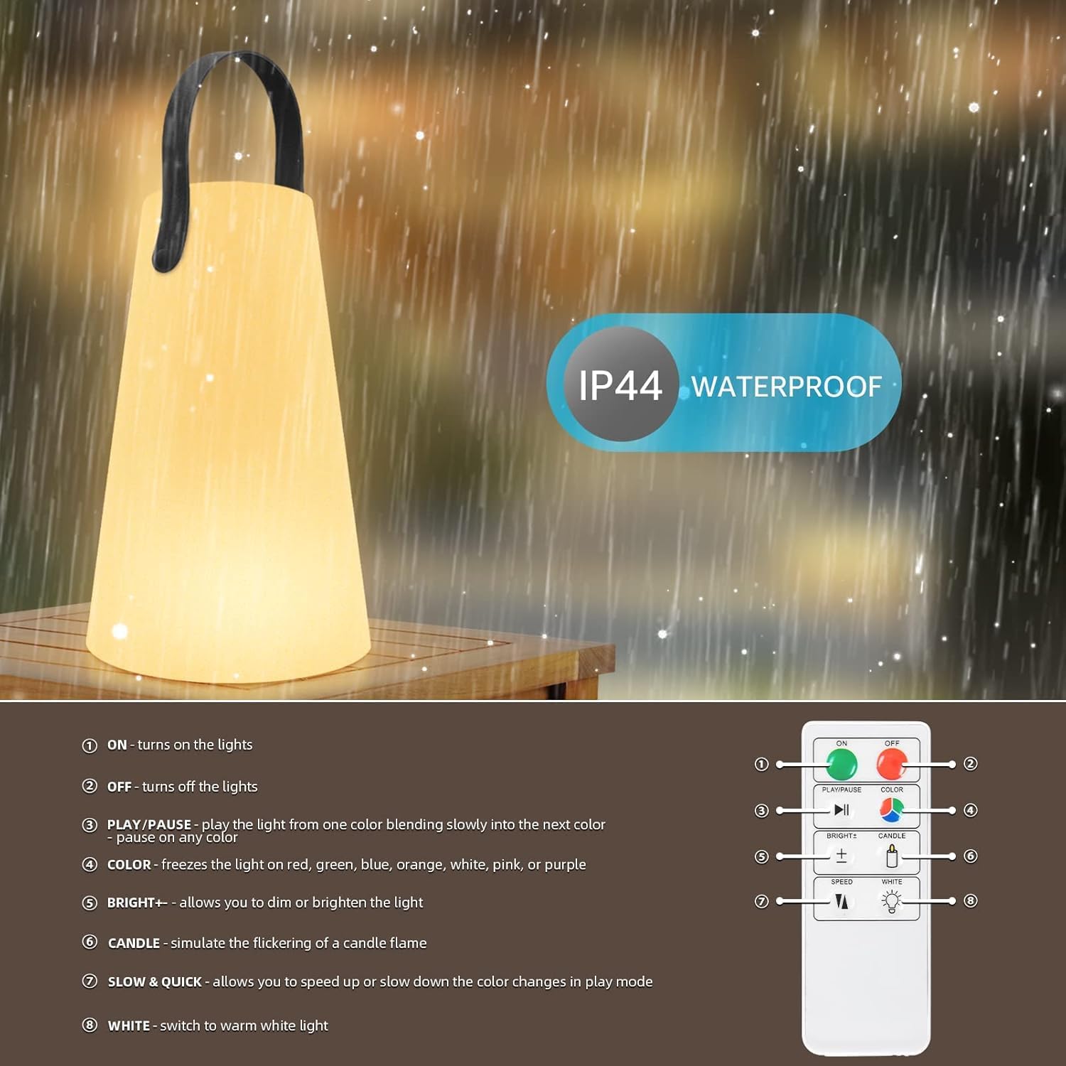 2er-Set LED Akku Tischlampe Outdoor Kabellos lampe Dimmbar, 8 Farben, USB Aufladbar Tragbare Campinglampe Laterne, IP44 Wasserdicht mit Fernbedienung für Balkon Garten Camping Gartendeko