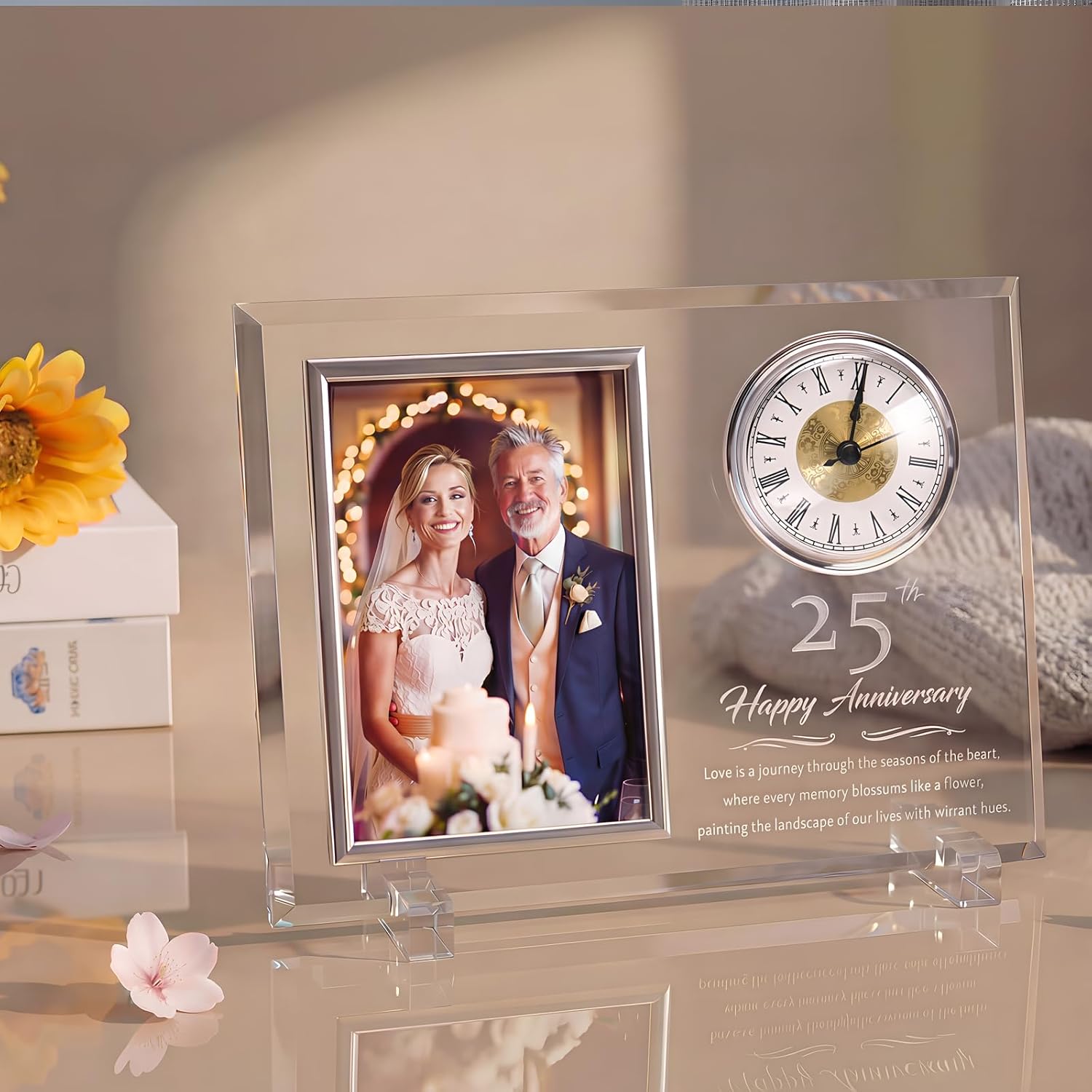 25th Wedding Anniversary Quartz Clock Gifts for Couple,25th, 25th Wedding Anniversary Picture Framecouple, Parents, Grandparents (Battery Not Included)