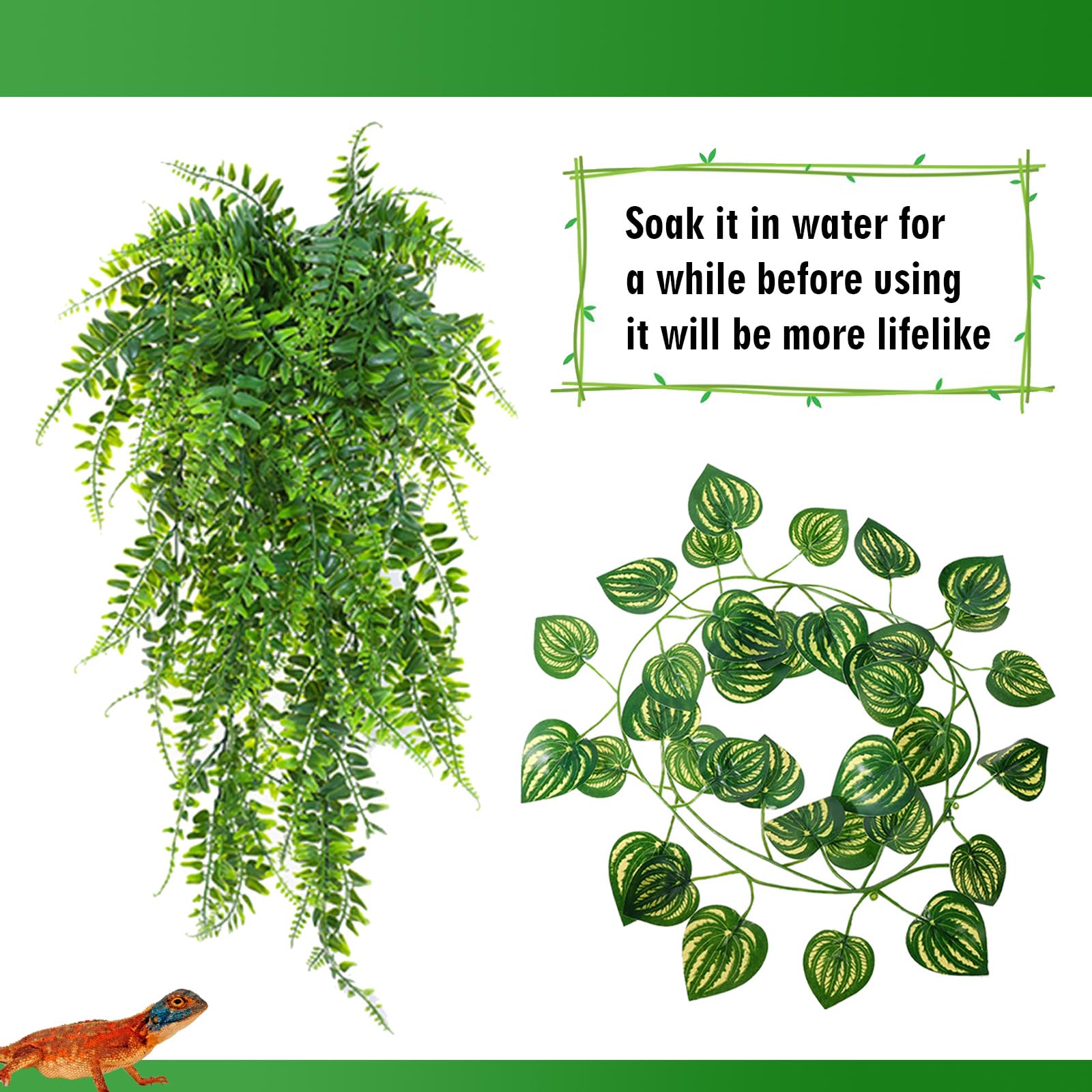 Hamac gecko avec réservoir de reptiles à suspendre pour terrarium - Feuilles artificielles pour lézards caméléons