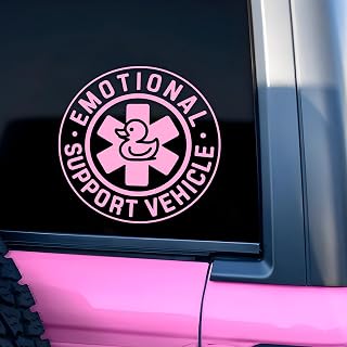 Emotional Support Vehicle Car Decal Funny, Mental Health Care Decals, Car Accessories, Cute Pink Duck, Glossy Vinyl Sticker, Waterproof 8 Inches Bumper Decal for Mom Dad Friend