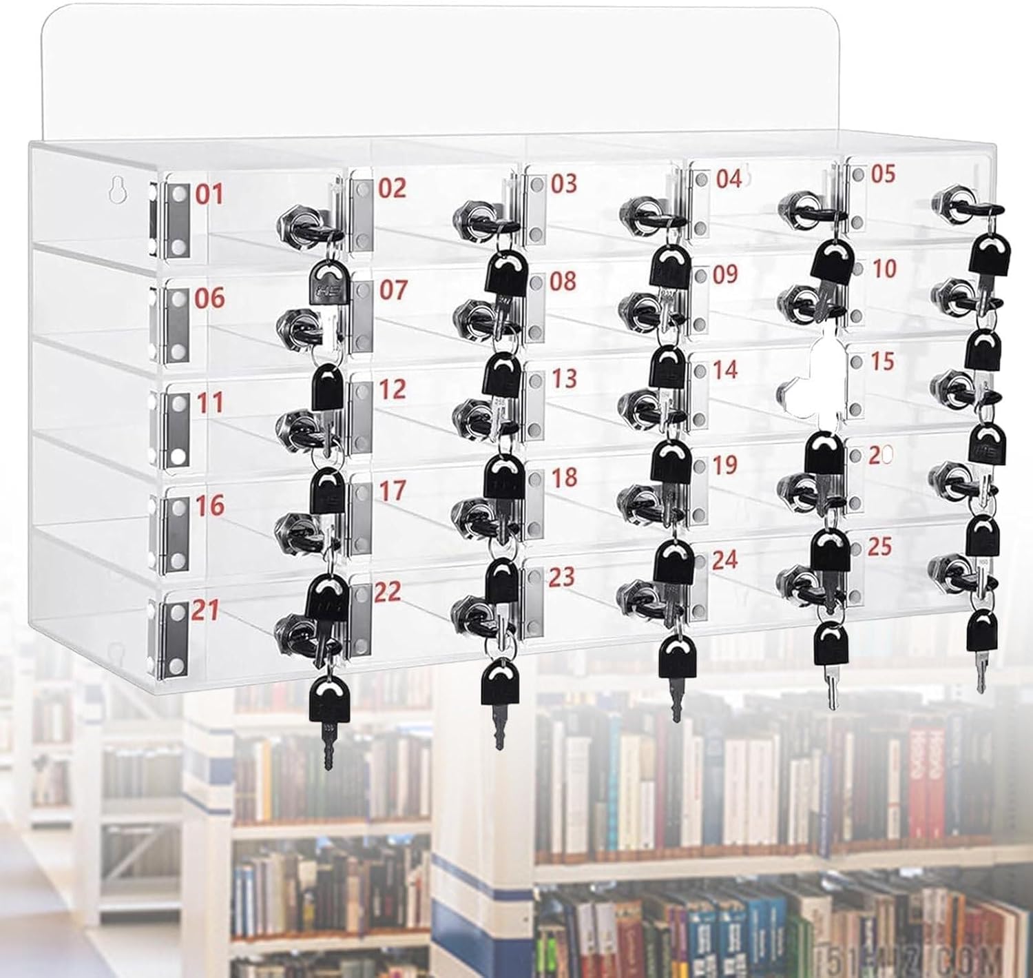 Mobile Phone Storage Box Transparent Acrylic Mobile Phone Security Locker with Key,Wall-Mounted Acrylic Cell Phone Organizer - 25 Slot Locker Box for Office, School, and Factory Storage - Ef
