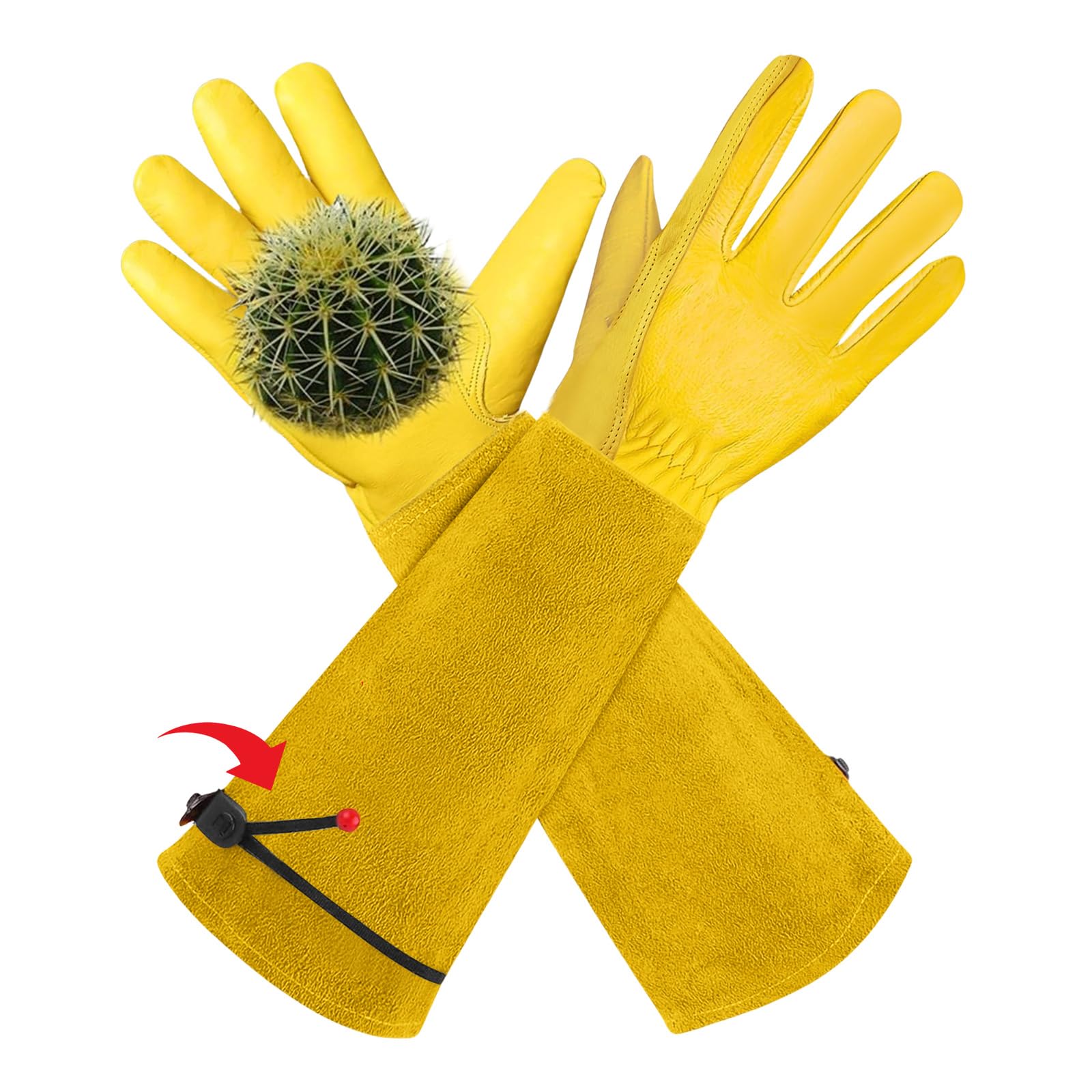 AMFUN Gartenhandschuhe für Damen/Herren, Gartenhandschuhe Dornenfest aus Leder, Lange Rindsleder Arbeitshandschuhe für Garten und Haushaltsaufgaben（S）