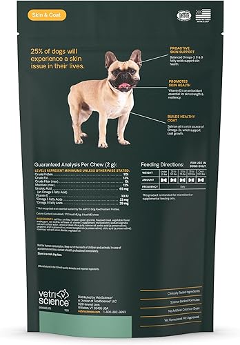 Miniatura 8 de VetriScience Masticables saludables para piel y pelaje, suplemento de aceite de salmón Omega-3 Derma Strength para perros, masticables Omega para
