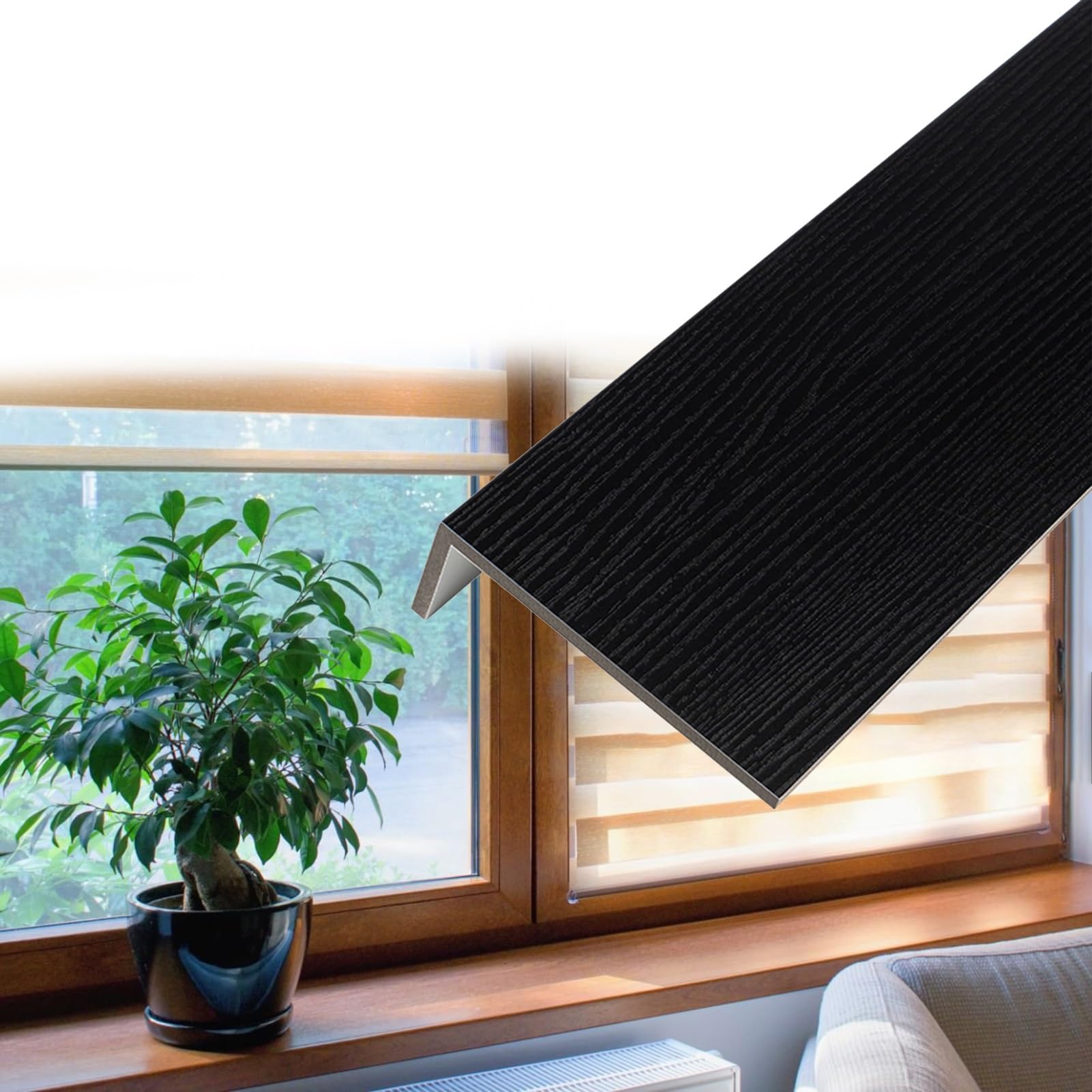 Venatura del Legno Nero Davanzale Interno Finestra Protezione per Davanzale Sostituzione Finestra, Impermeabile Acrilico Copri Davanzale Interno Decorativo Davanzale Copertura(110x18cm(43.3x7.1in))