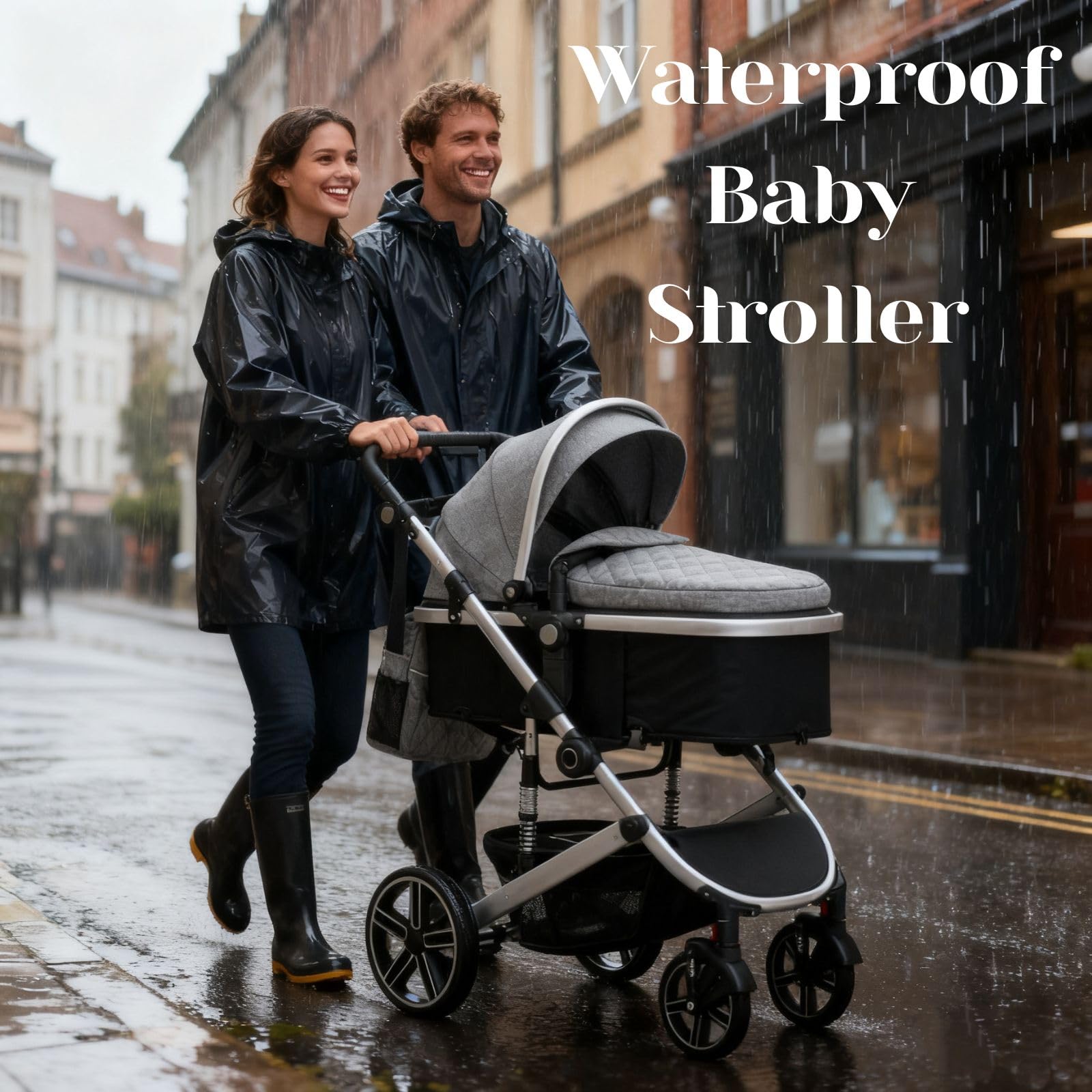 3 en 1 Carrito Bebé, Cochecito Bebe con ECE R129 Asiento de Coche, Cochecito con Mango Ajustable de Altura, Cochecito Carro de Visión alta con Marco de Aluminio (22KG, 0-4 Años)