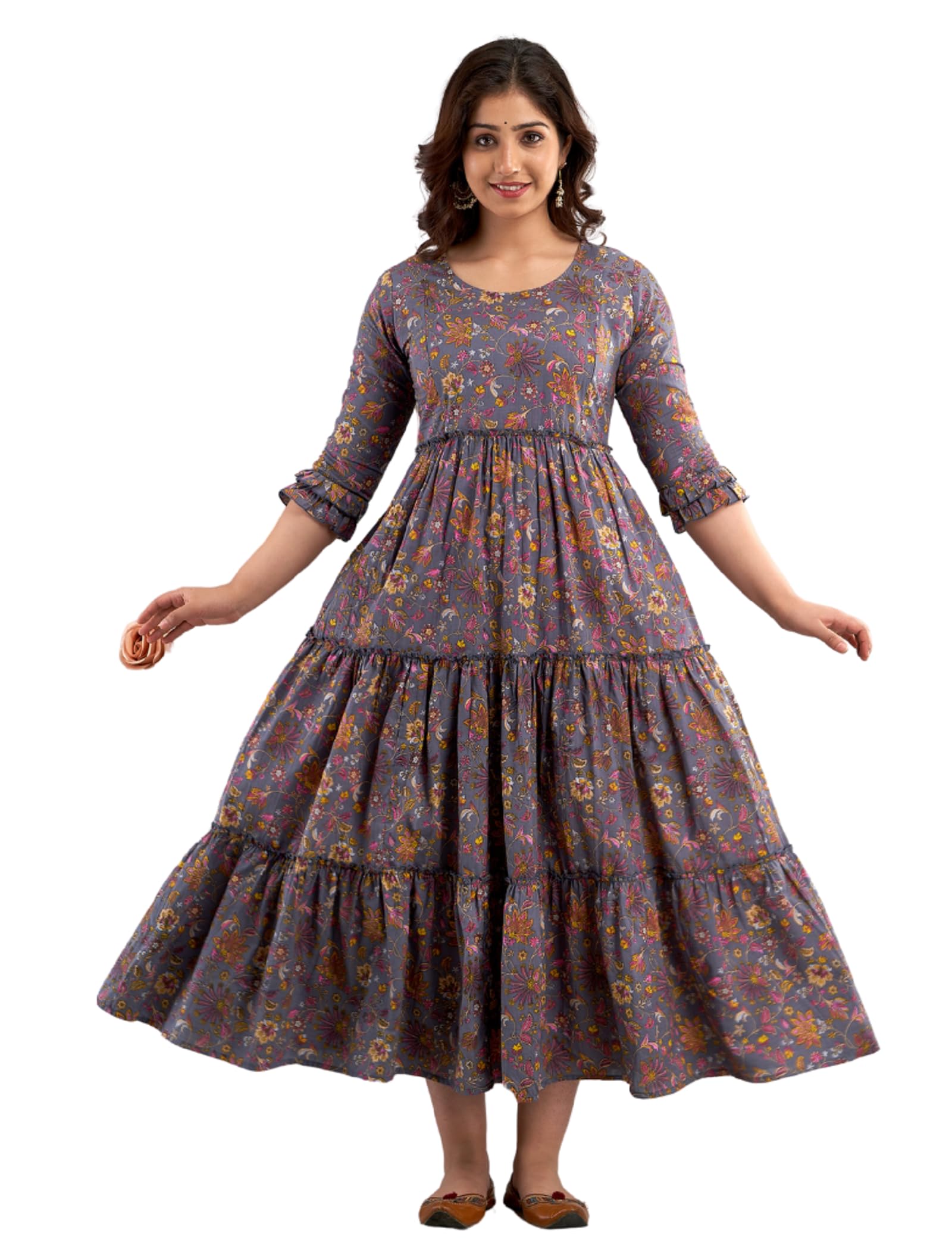 KAKA ENTERPRISES Women's Procion Printed Long Anarkali Pre and Post Pregnancy Rayon Maternity Kurta with Side Zippers
