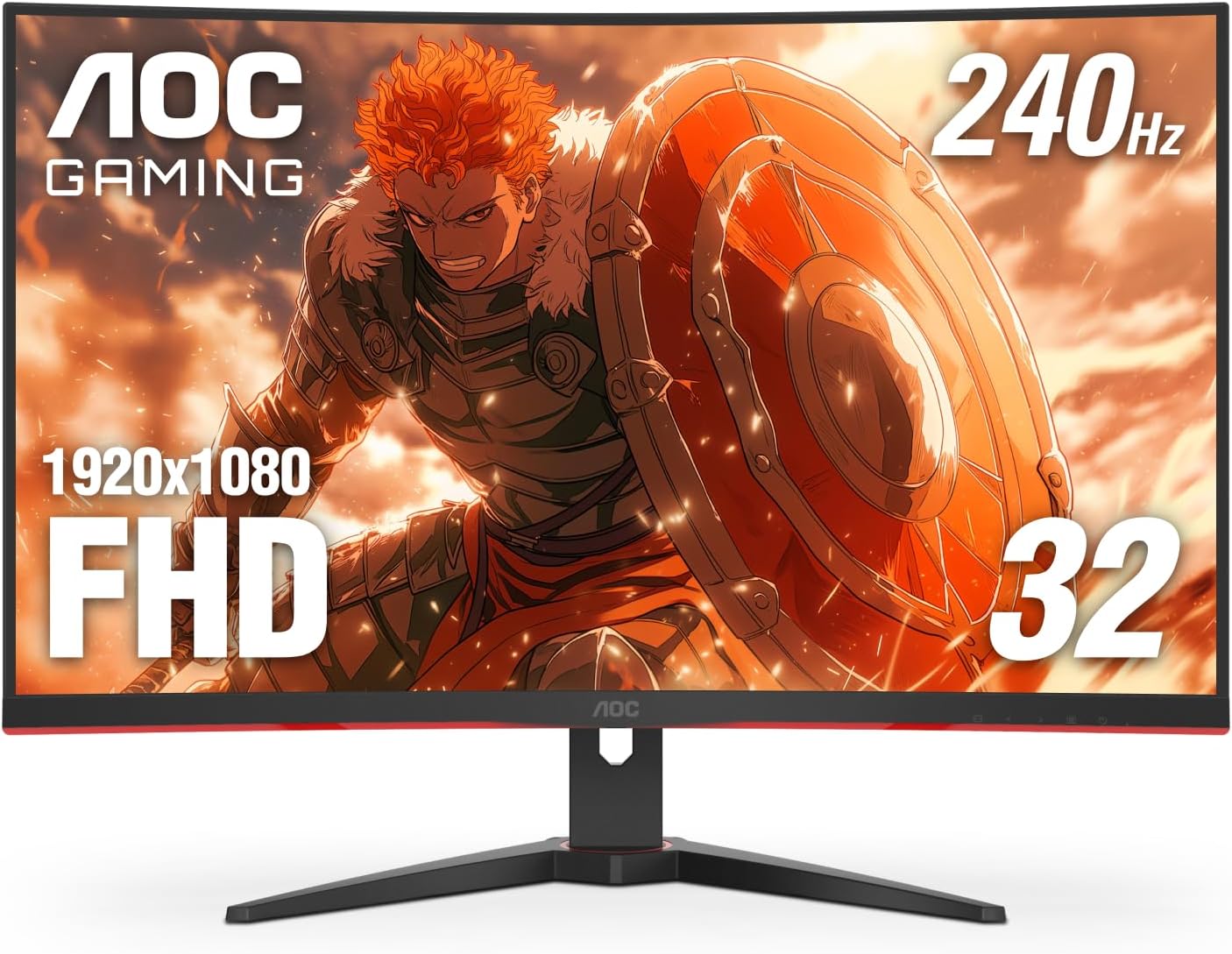C32G2ZE 32" Curved Frameless Gaming Monitor, Full HD 1920x1080, VA, 0.5ms 240Hz, AMD FreeSync Premium, DP/HDMI/VGA, VESA, 3-3-1 Re-Spawn Program, Xbox PS5 Switch,Black/Red