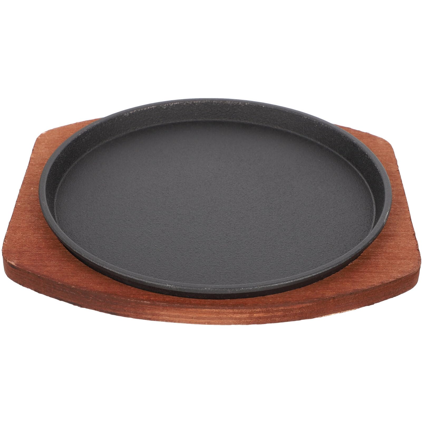 UTHCLO 1 Juego De Sartén De Hierro Fundido Con Base De Madera, Placa De Plancha Para Asar Barbacoa Y Cocina Interior Para Bistec, Queso Y Pescado