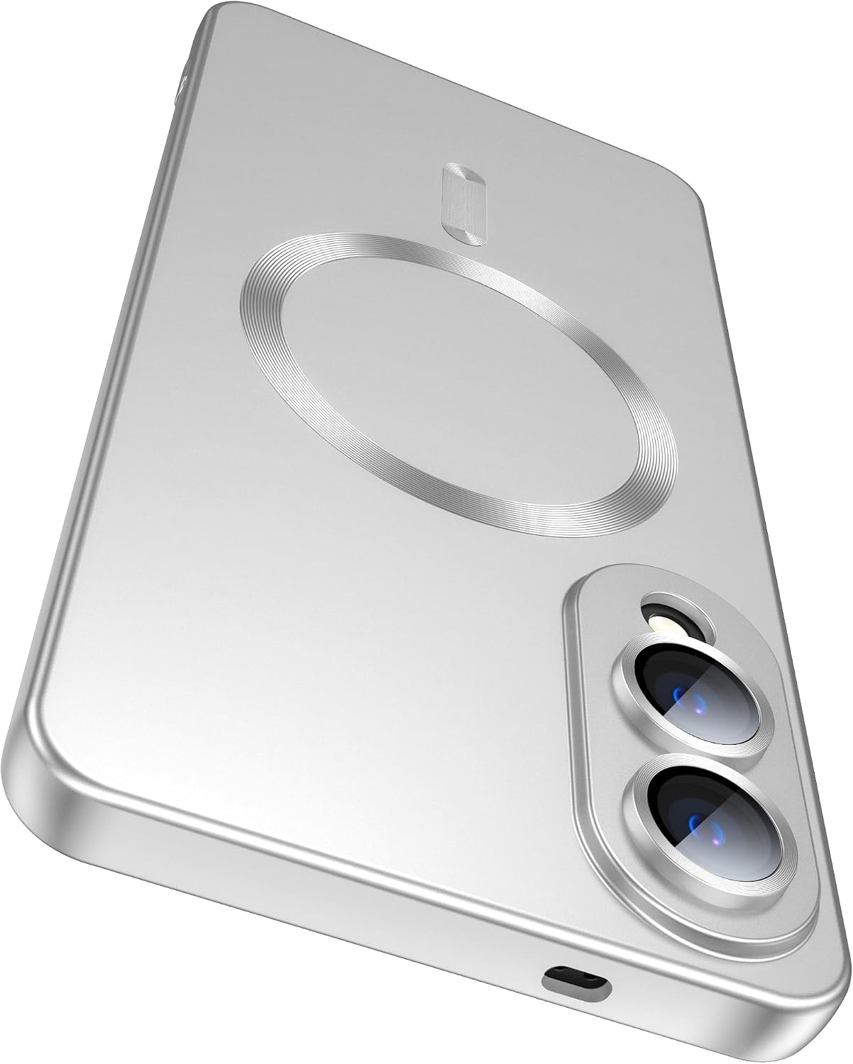 LEKEVO Magnetic for Samsung Galaxy S25 Edge Case [Compatible with MagSafe][Built-in Camera Lens Protector] Slim Soft Silicone Bumper Shockproof Metallic Luster Phone Case (Silver)