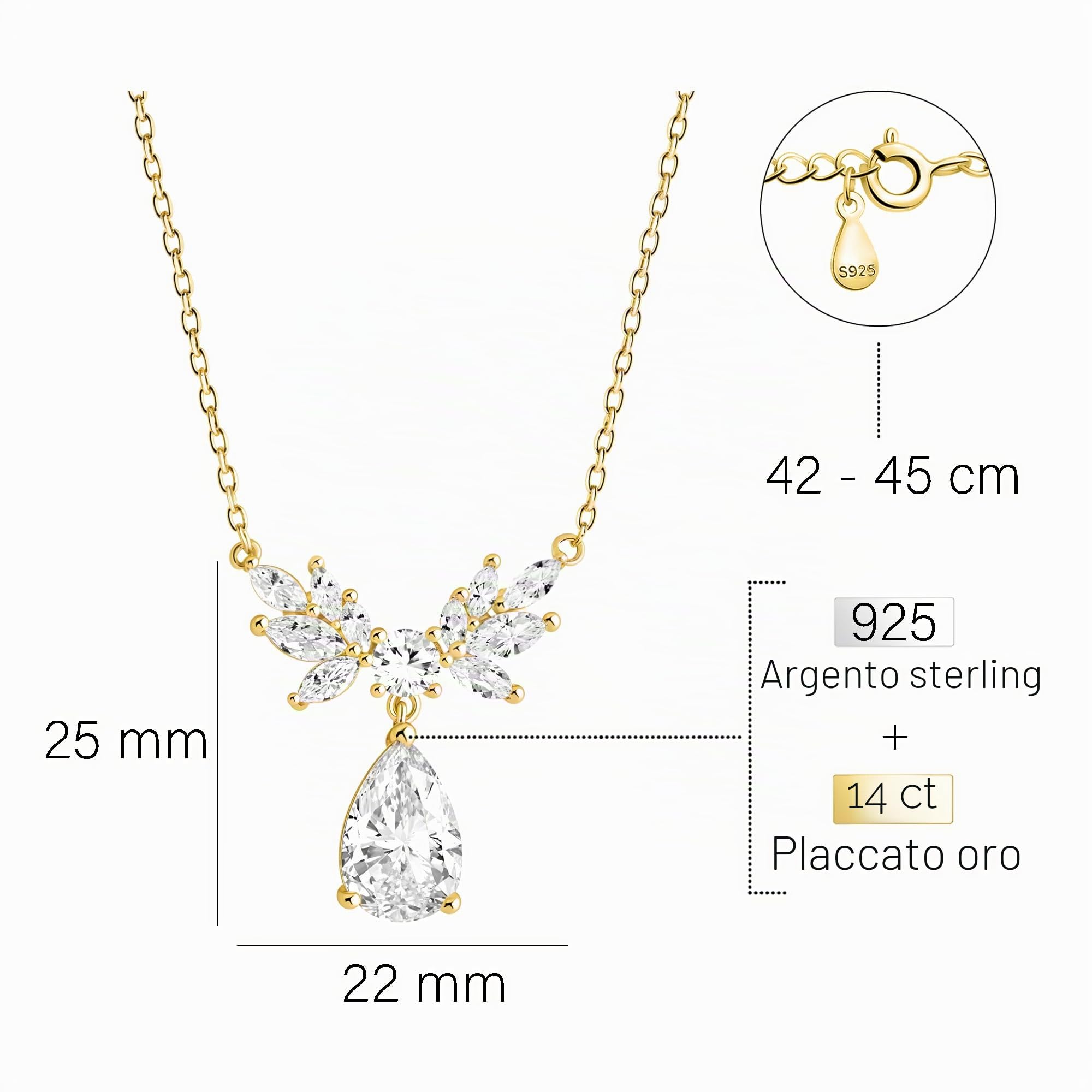 Sofia Milani - Collana da Donna in Argento 925 - con Pietra Zircone - Ciondolo ad Ala d'Angelo in Zirconia