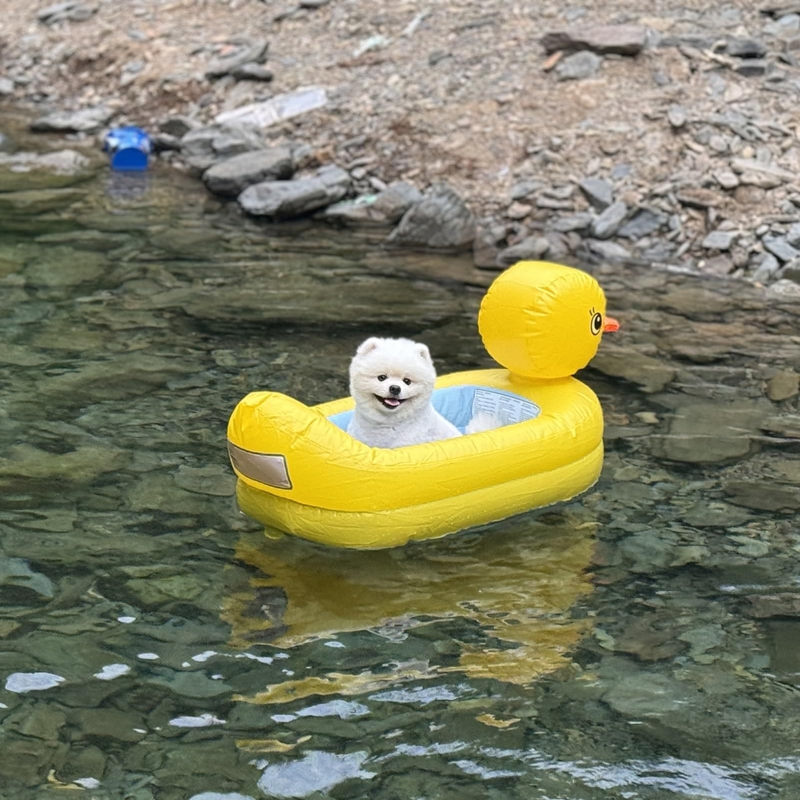 Rampa Piscina para Perros Cama Flotante Amarilla para Perros con Bomba, Exterior Bote Inflable para Perros Pequeños para Piscina Lago o Río, Plataforma Flotante Portátil para Cachorros