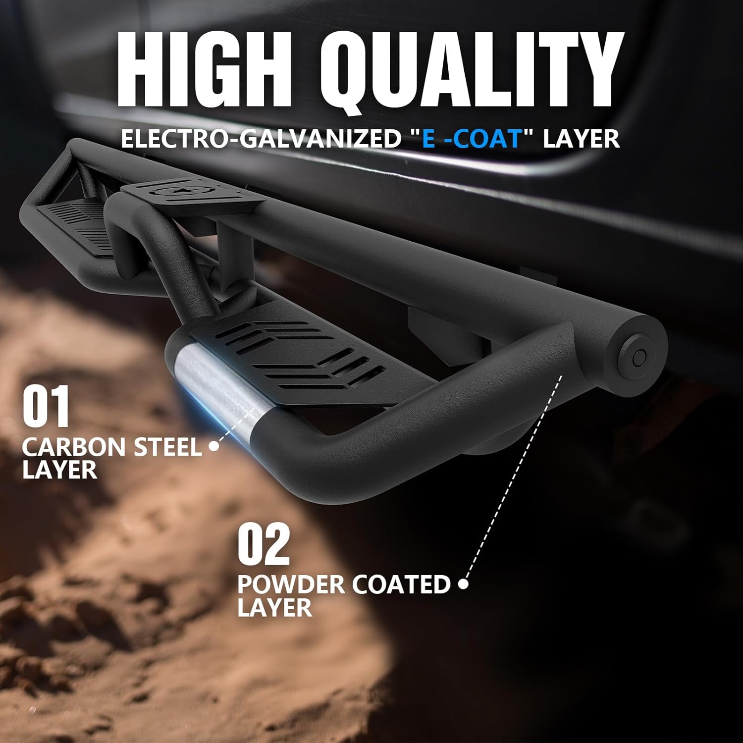 YZONA for Bronco Running Boards Side Steps Compatible with 2021 2022 2023 2024 2025 2026 Ford Bronco 4 Doors (Not for Sport Model), Two Stairs Design Nerf Bars Step Plates Rock Sliders Rail