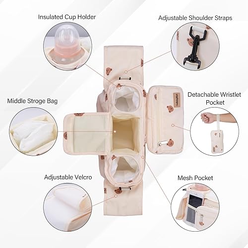 Miniatura 2 de Organizador universal para cochecito con portavasos, muñequera desmontable  Se adapta a todos los cochecitos  Organizador de bolsas de pañales para