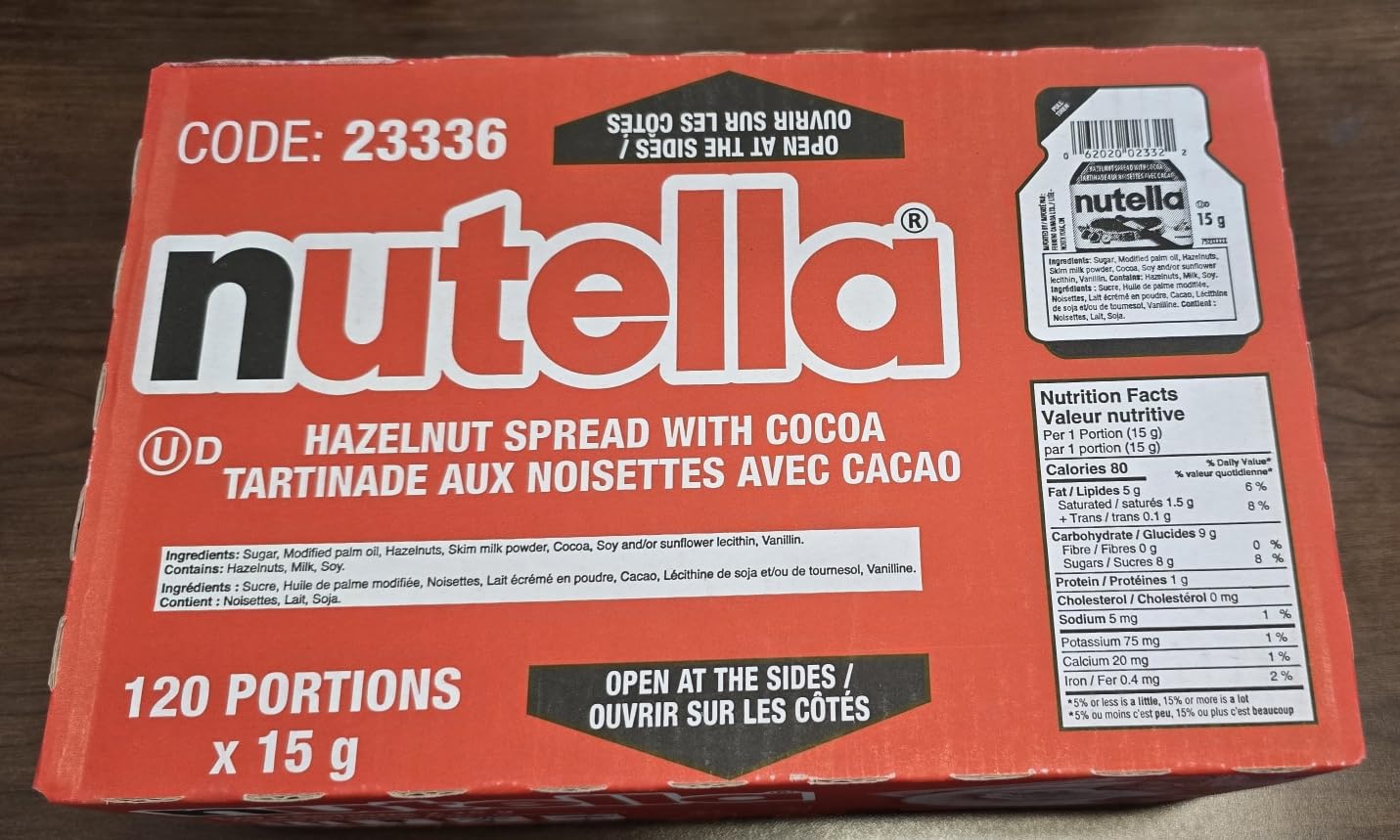 Nutella Hazelnut Spread Single Serve Mini Cups, 120 Packs, Baking Supplies, Great For Restaurants And Bakeries, 62.4 Oz Total