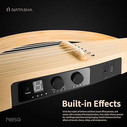 Miniatura 5 de Natasha Guitarra acústica eléctrica de bambú, guitarra inteligente silenciosa de cuerda de acero, guitarra para principiantes con sistema de proceso