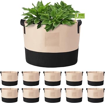 LITLANDSTAR 3 Gallon Fabric Grow Bags, 10 Pack Heavy Duty Thickened Nonwoven Plant Grow Bags with Handles and Label Bags, Fabric Plant Pots for Growing Vegetables Flowers Herbs Black Mixed Camel