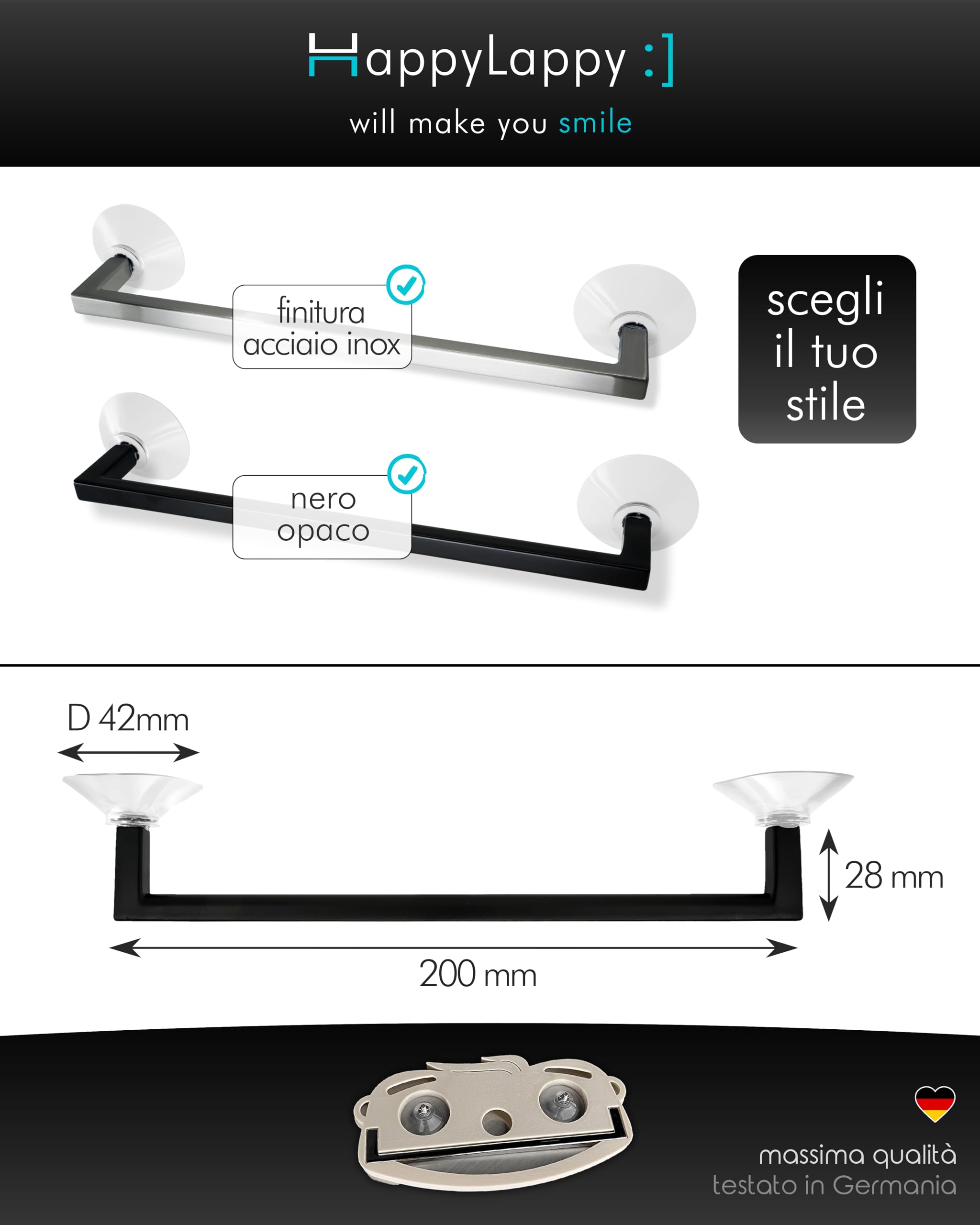 snagger HappyLappy Supporto per Panno da Lavello | Porta Spugna con Ventosa senza Fori né Colla | Design Elegante | Organizer da Cucina, Finitura Acciaio Inox