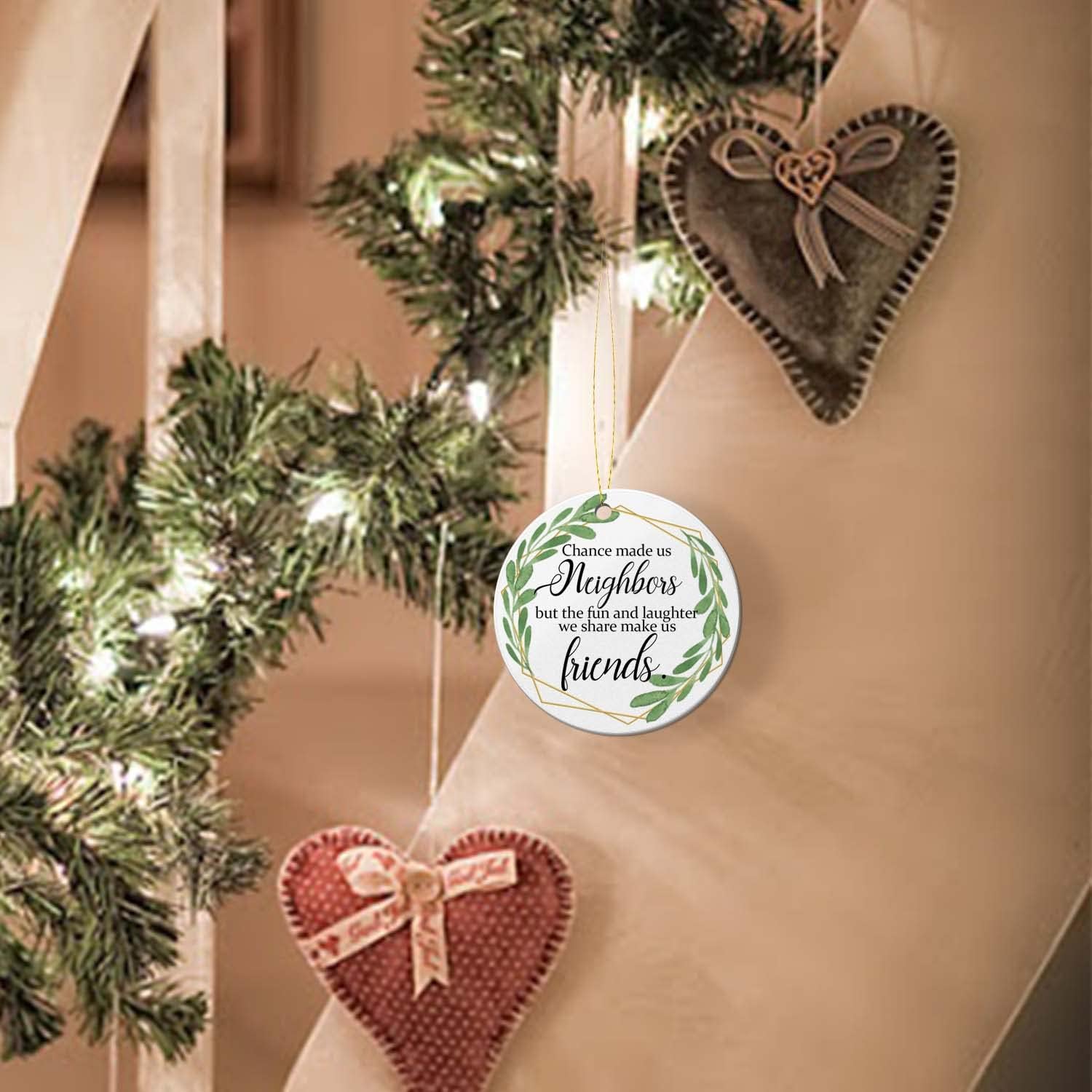 Christmas Ornaments 2025-Gift for Neighbors Friendship Pendant Chance Made Us Neighbors Keepsake Holiday Present Xmas Tree Decorations Round Ceramic Ornament 3In - Image 3