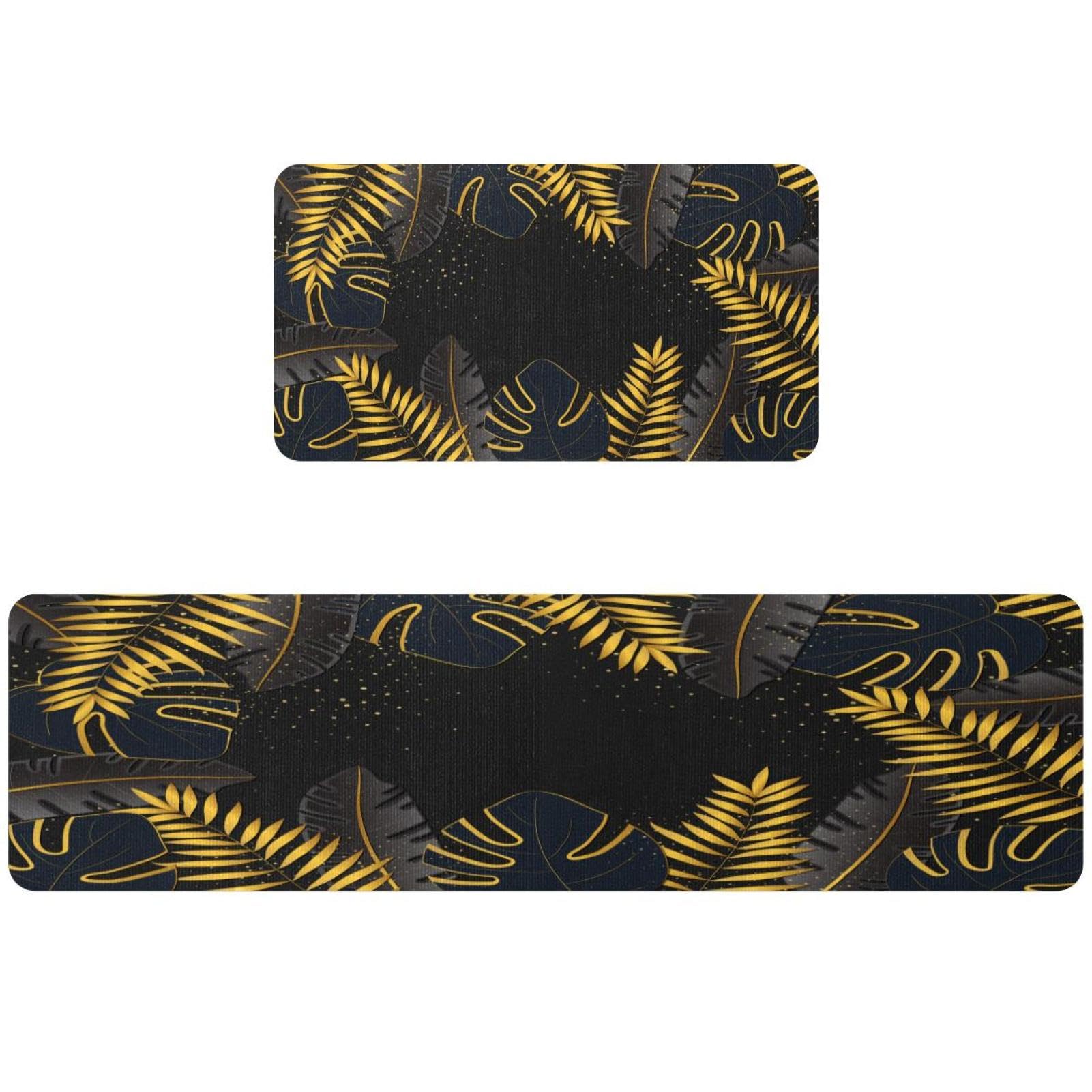Tapete de cocina antideslizante VAPOKF, juego de 2 alfombras lavables con diseño de hojas oscuras
