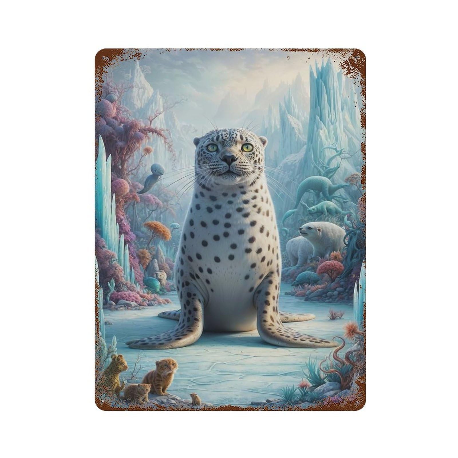 Surreal Seal Safari Rusty Metal Tin Sign 15.7"x11.8", Classic Wall Plaque for Pub, Kitchen And Man Cave Decor