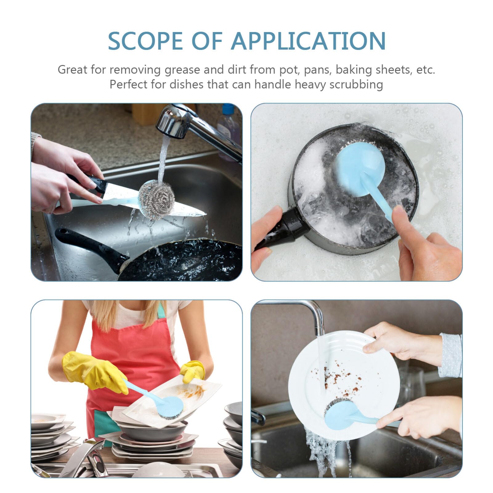PRETYZOOM 10pcs Stainless Steel Scrubbers with Handle Dishwashing Scrubbing Scouring Pad Pot Dish Cleaning Brush Kitchen Cleaning Tool (Assorted Color)