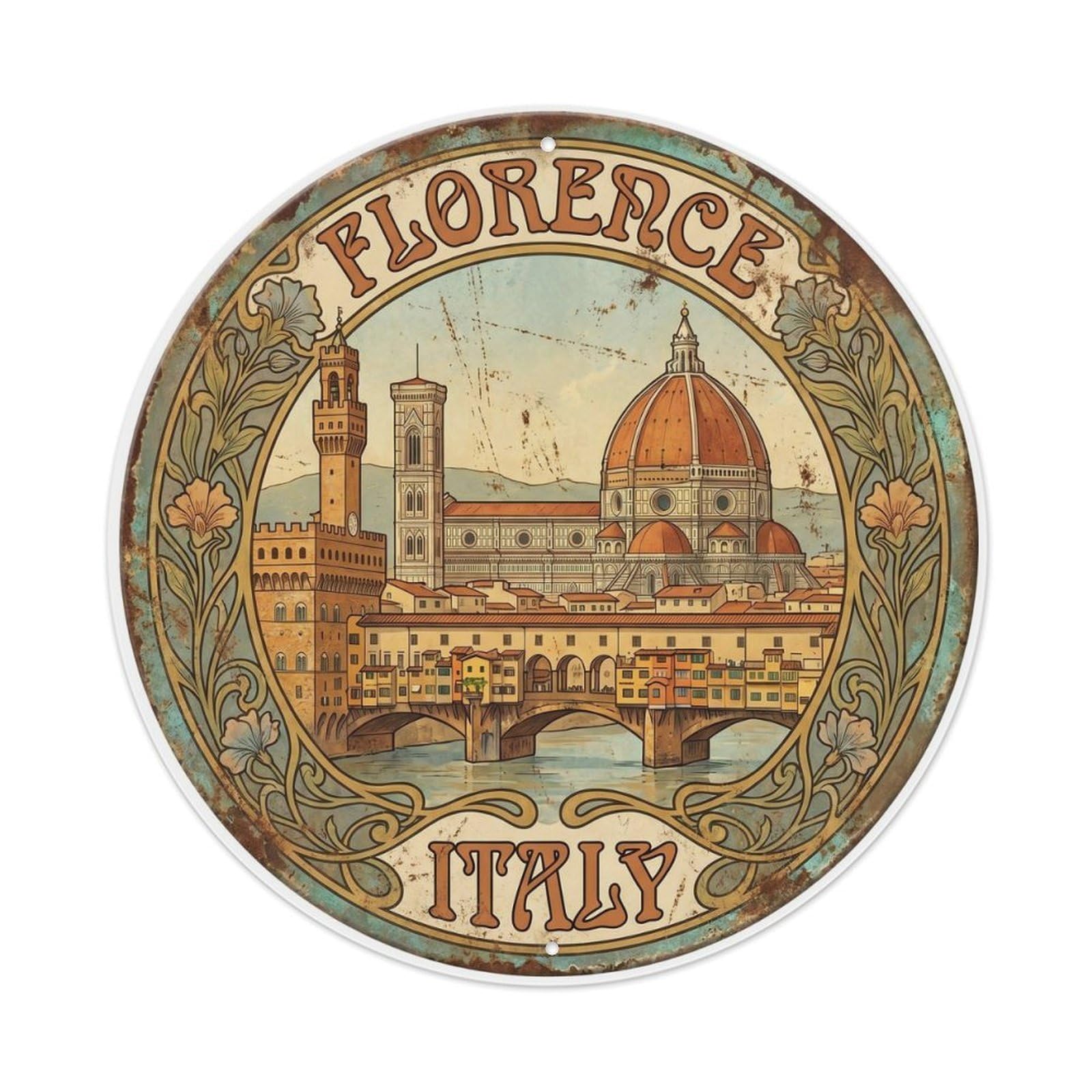 Vintage Travel Florence Skyline Italy Metal Tin Sign