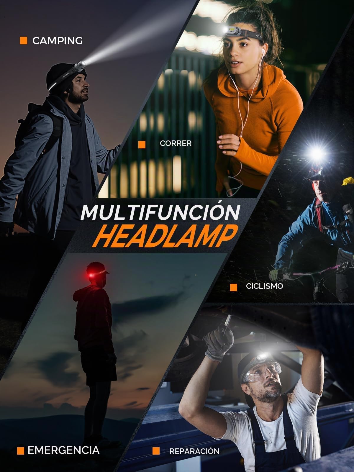 ATuMan MH1 Linterna Frontal Recargable, Linterna Cabeza LED 1 Pieza Super Brillante Impermeable 8 Modos de Iluminación Blanco & Rojo, Headlamp Con Sensor Ultra Ligera Para Camping/Pesca/Cenderismo