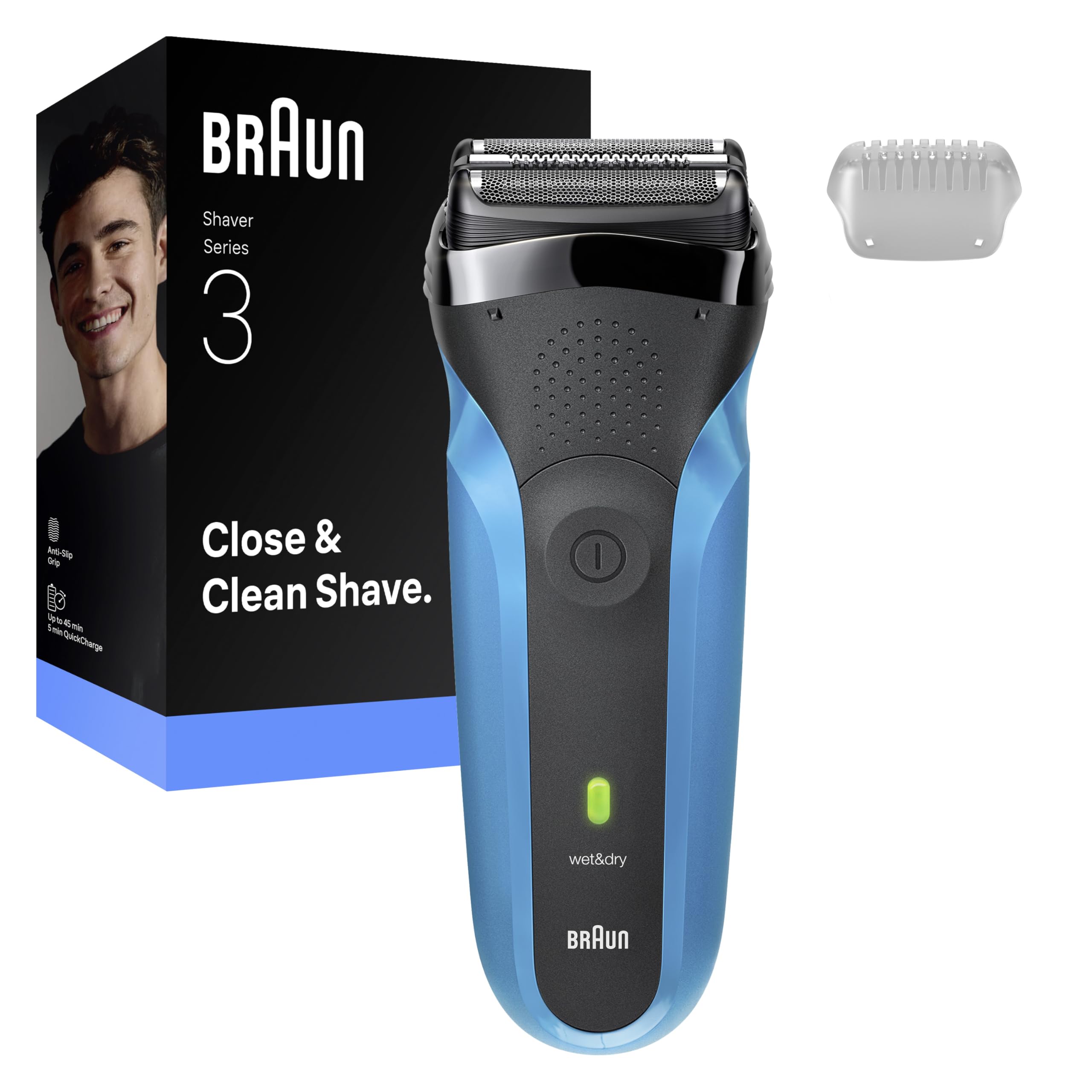 Braun Men's Electric Shaver Series 3, Beard Shaver in Dry and Wet, 2 Blades, 30 Min Autonomy, Quick Charge, 310S, Blue