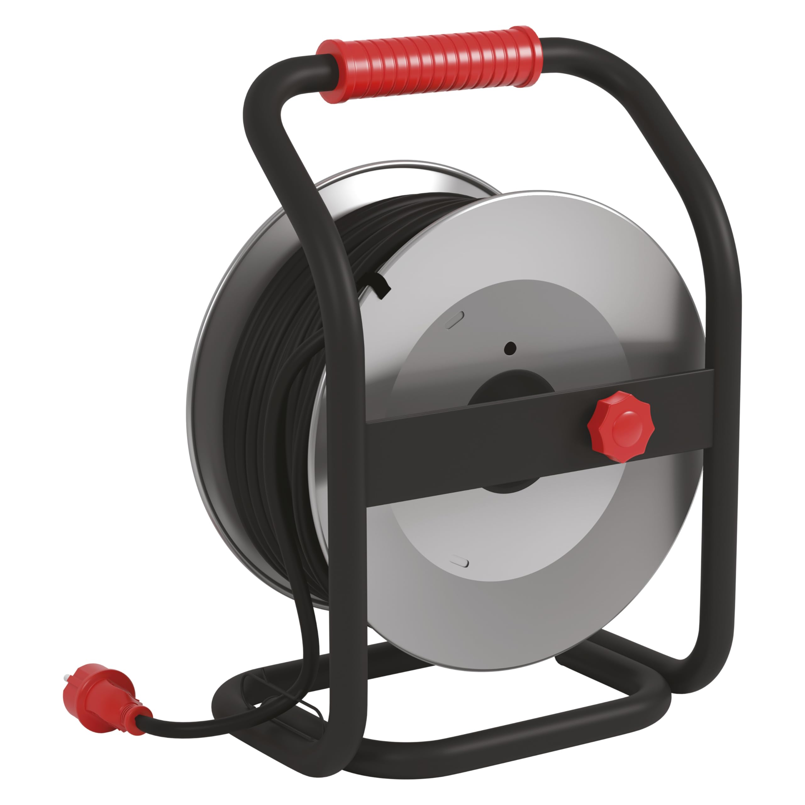 EMOS tambor cable 40 m acero, 4 Schuko, 230 V 16 A 3680 W, goma H07RN-F 2.5 mm², IP44, resistente agua, golpes, aceite, intemperie