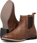 J's.o.l.e Men's Chelsea Cowboy Boots – Low Cut Round Toe Western Ankle, Wood Sole, Slip On Dress Casual Work Shoes Brown