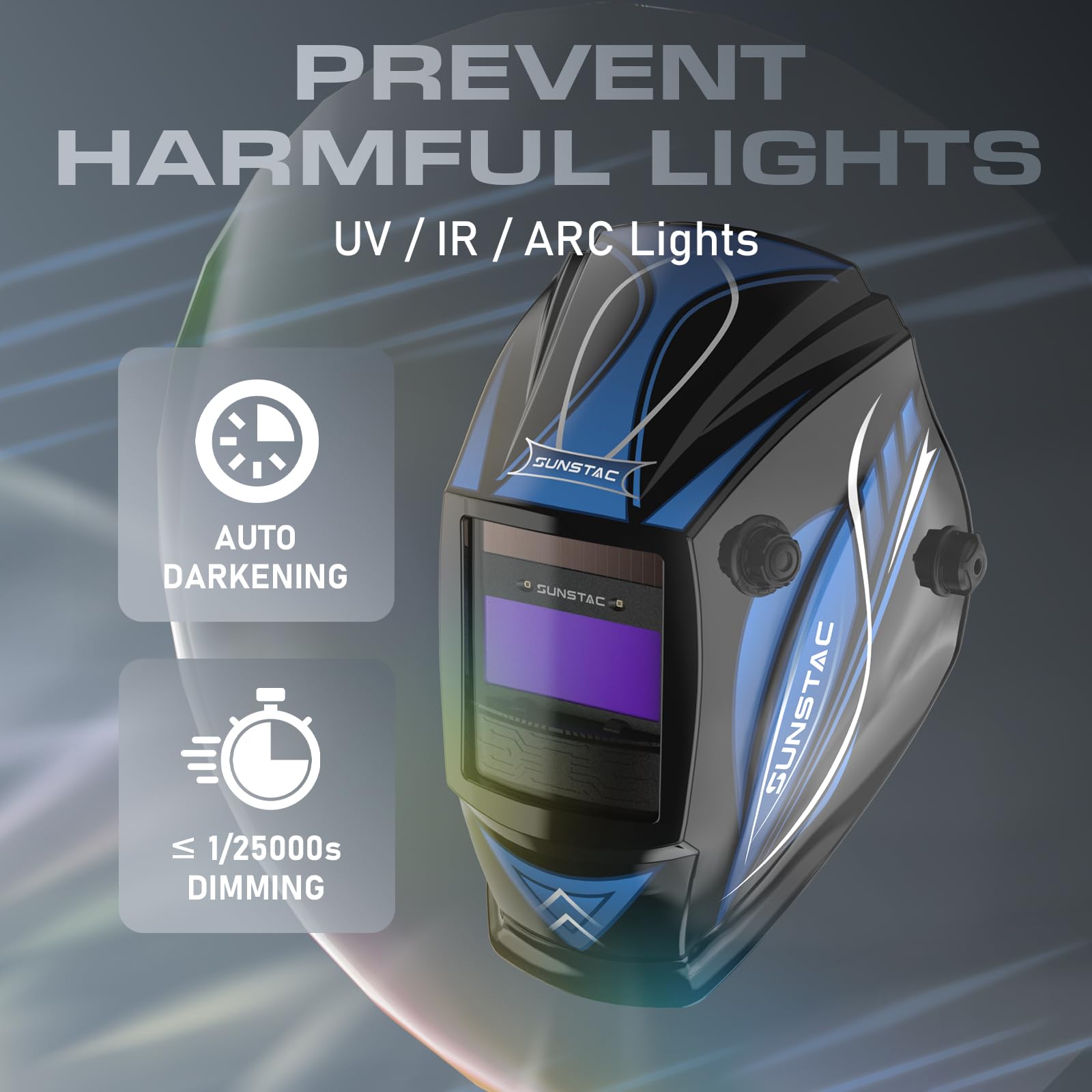 Sunstac Auto-Darkening Welding Helmet, Shade 4/9-13 with Light