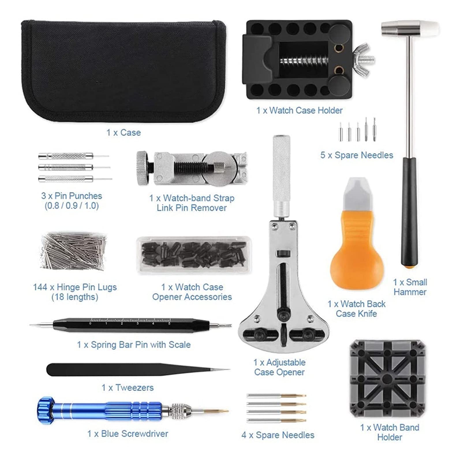 Kit de reparación de Relojes Herramientas para reparación de Relojes Kit de reemplazo de Pilas de Relojes Herramienta para pasadores de Correa de Reloj Juego de Herramientas para pasadores