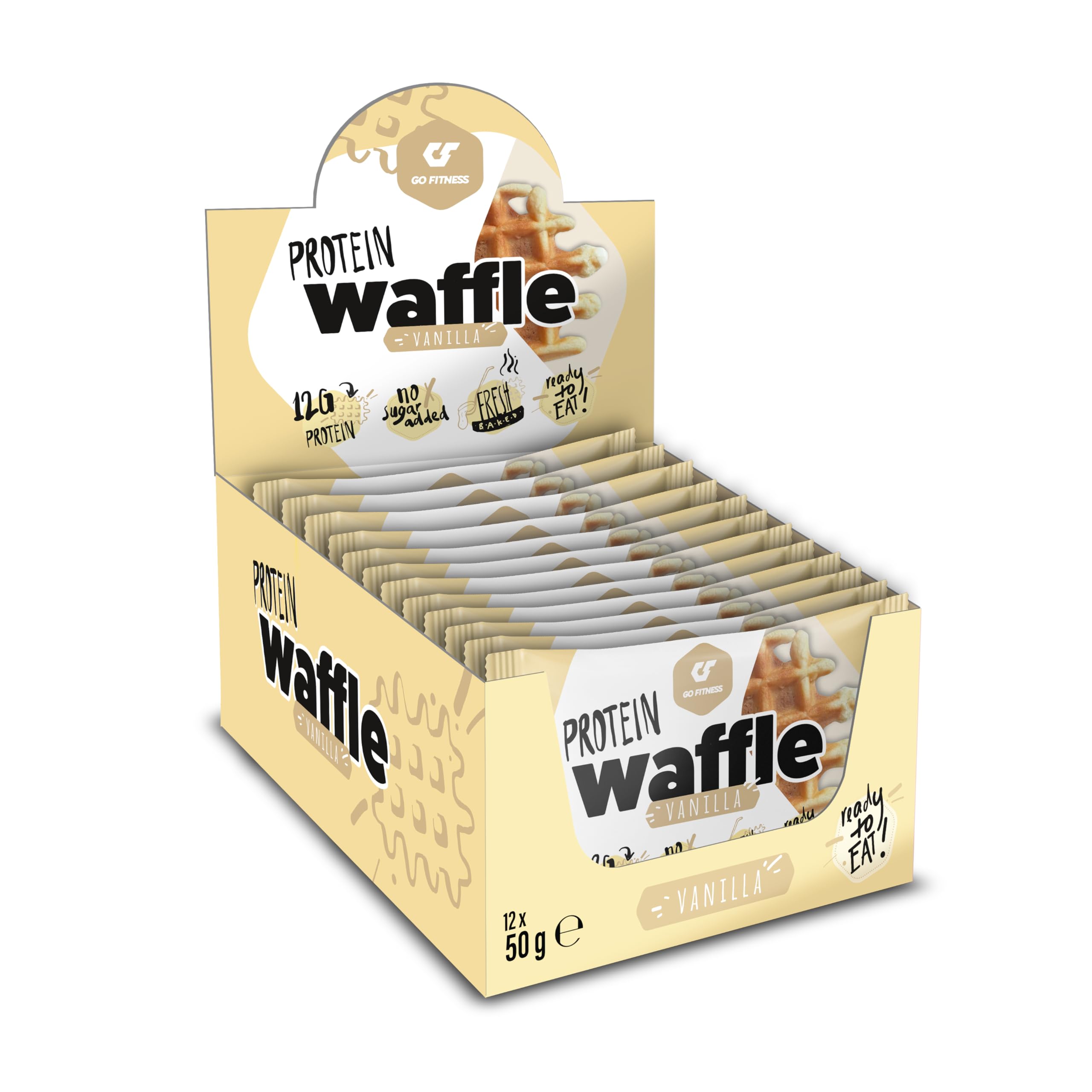 GO FITNESS 12 x 50 g high protein waffles - vanilla waffles extremely delicious and freshly baked - healthy energy bar for muscle building - protein bar 12 g protein