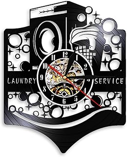 hhhjjj Machine à Laver rétro Logo buanderie Disque Vinyle Horloge Murale Laver des vêtements Propres Service de Femme de Chambre Artisanat Art Horloge