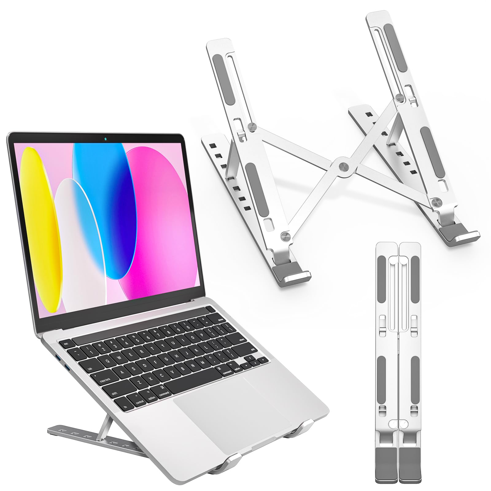 Soporte para Ordenador Portátil de Aluminio con 7 Niveles Ajustables | Soporte para PC Portátil con Bolsa Antideslizante de Silicona, Compatible con Lenovo, HP y Otros Laptops/Tabletas de 10-17.3”