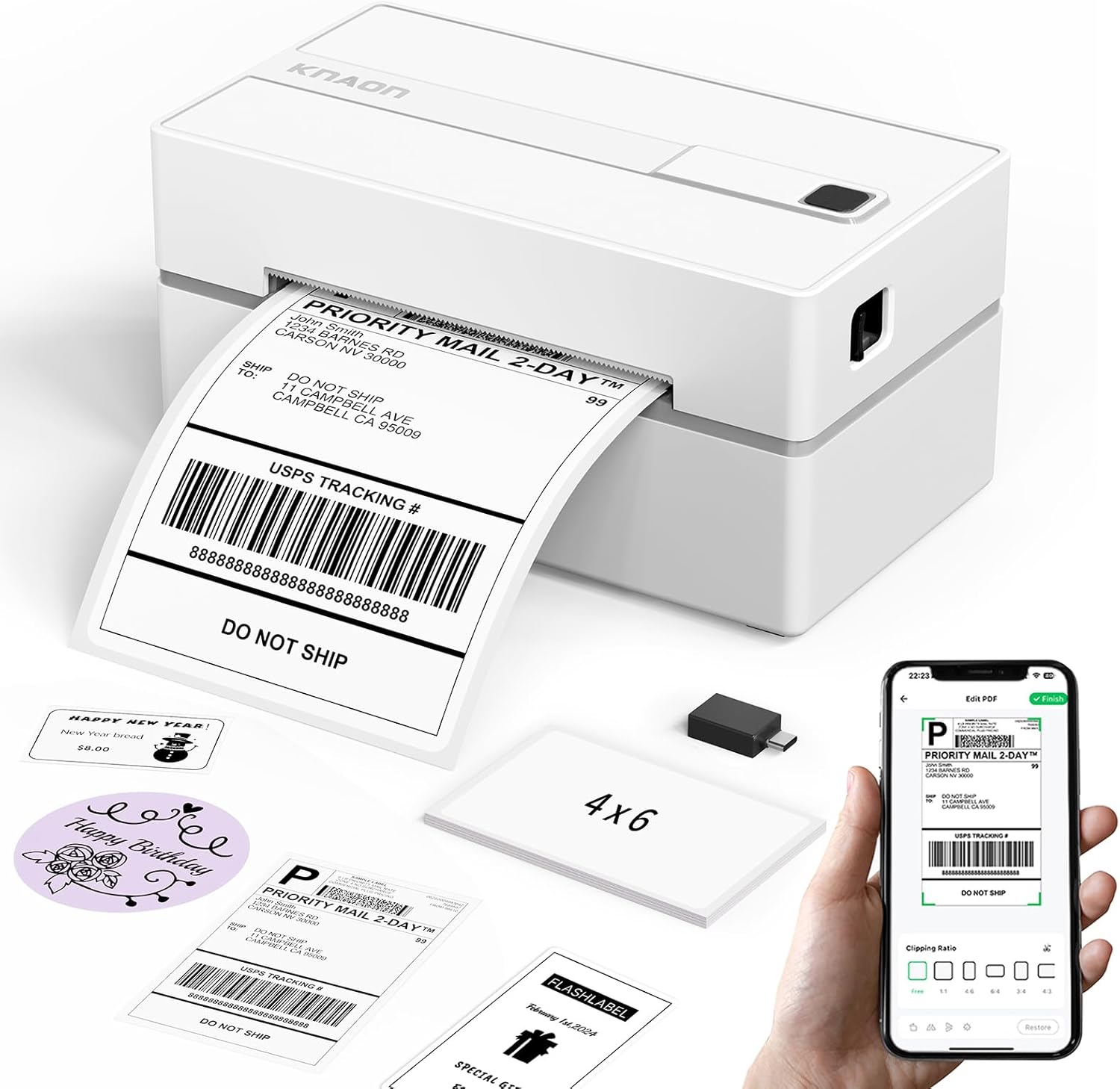 KNAON Bluetooth Thermal Shipping Label Printer (White)