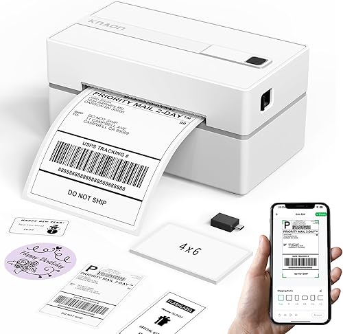 KNAON Impresora térmica Bluetooth de etiquetas de envío, impresora de etiquetas de dirección térmica inalámbrica de 4 x 6 para pequeñas empresas,