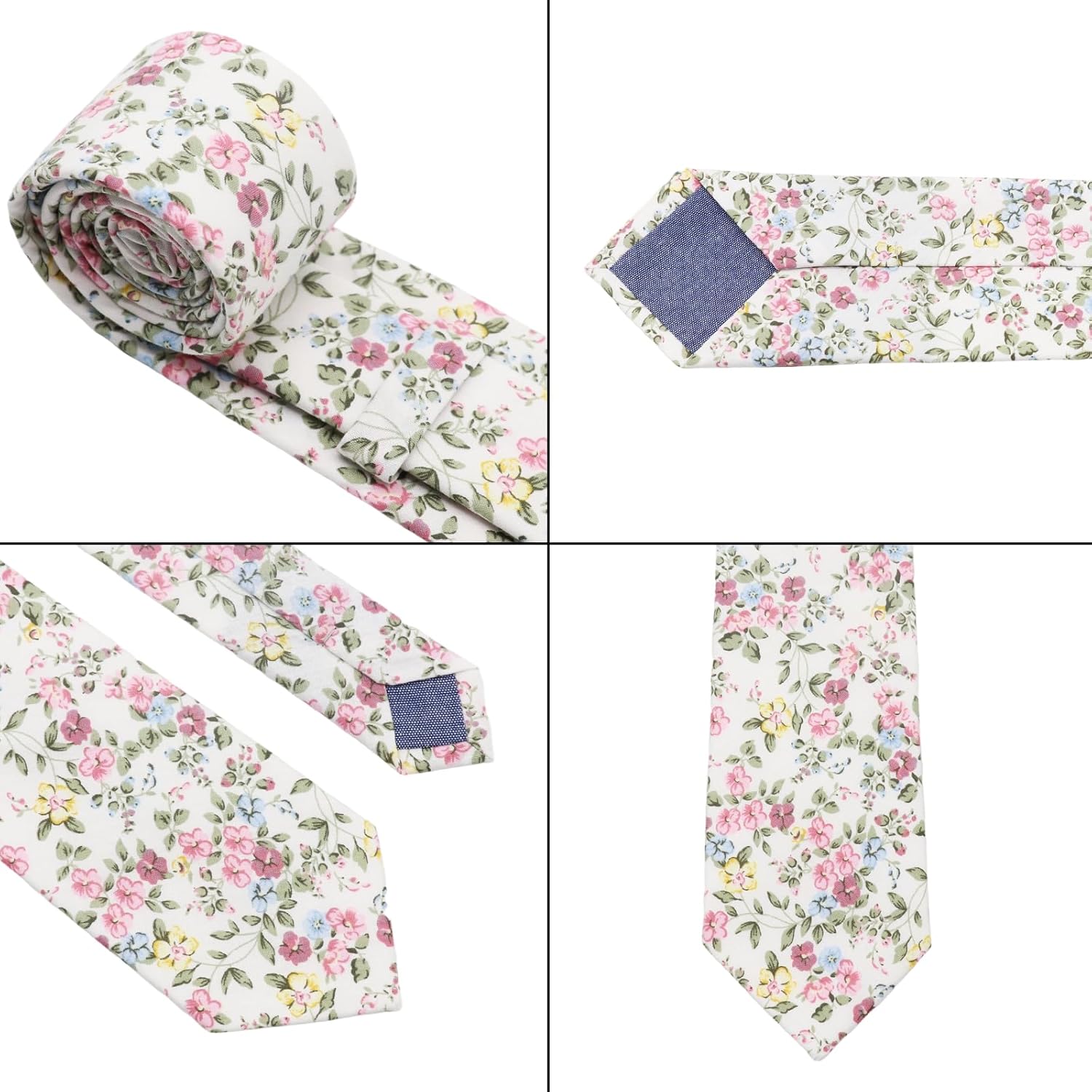 Cotton Floral Ties for Men 2.76" Men's Skinny Tie Linen Flower Printed Neck Tie for Wedding Dating Party - Image 7