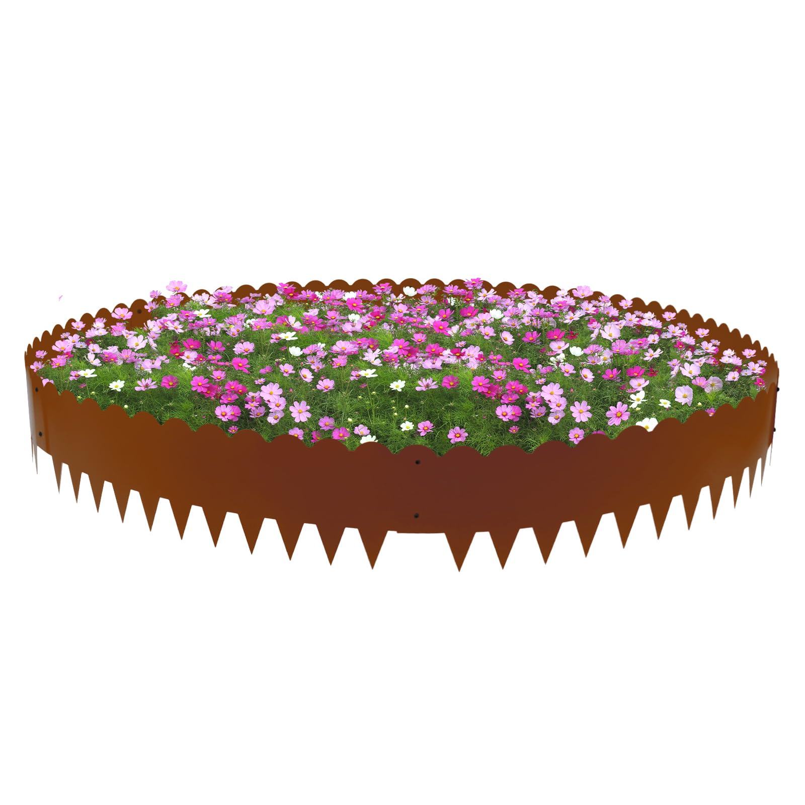 Borde de césped de acero corten de 18 cm de alto, juego de 6 piezas de cercado de metal de 102 cm, borde para jardín y bancal, borde de césped estable de acero corten, borde flexible con dientes de