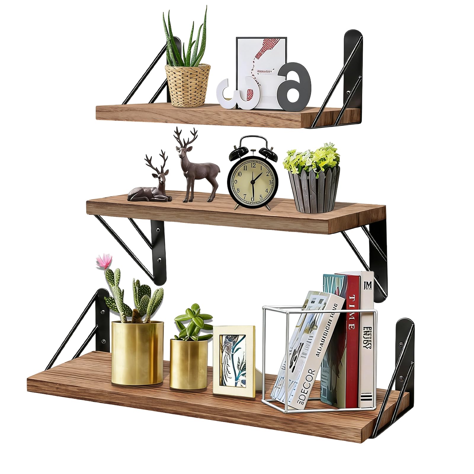VirtuGro 3Pcs Floating Shelves for Wall Mounted Wooden Shelf 29/36/42cm — image 1