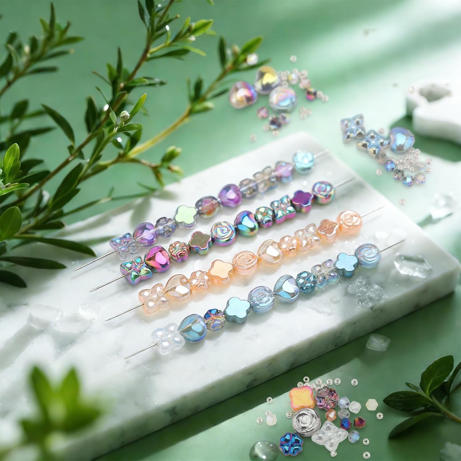 YUANZHIRUN Glass Beads for Jewelry Making Kit, Including Bicone/Shaped Plum Blossom/Rose/Four-Leaf Clover/Rhombic/Heart/Loose Spacer Beads for Bracelets, Necklaces, Earrings (Mixed Color)