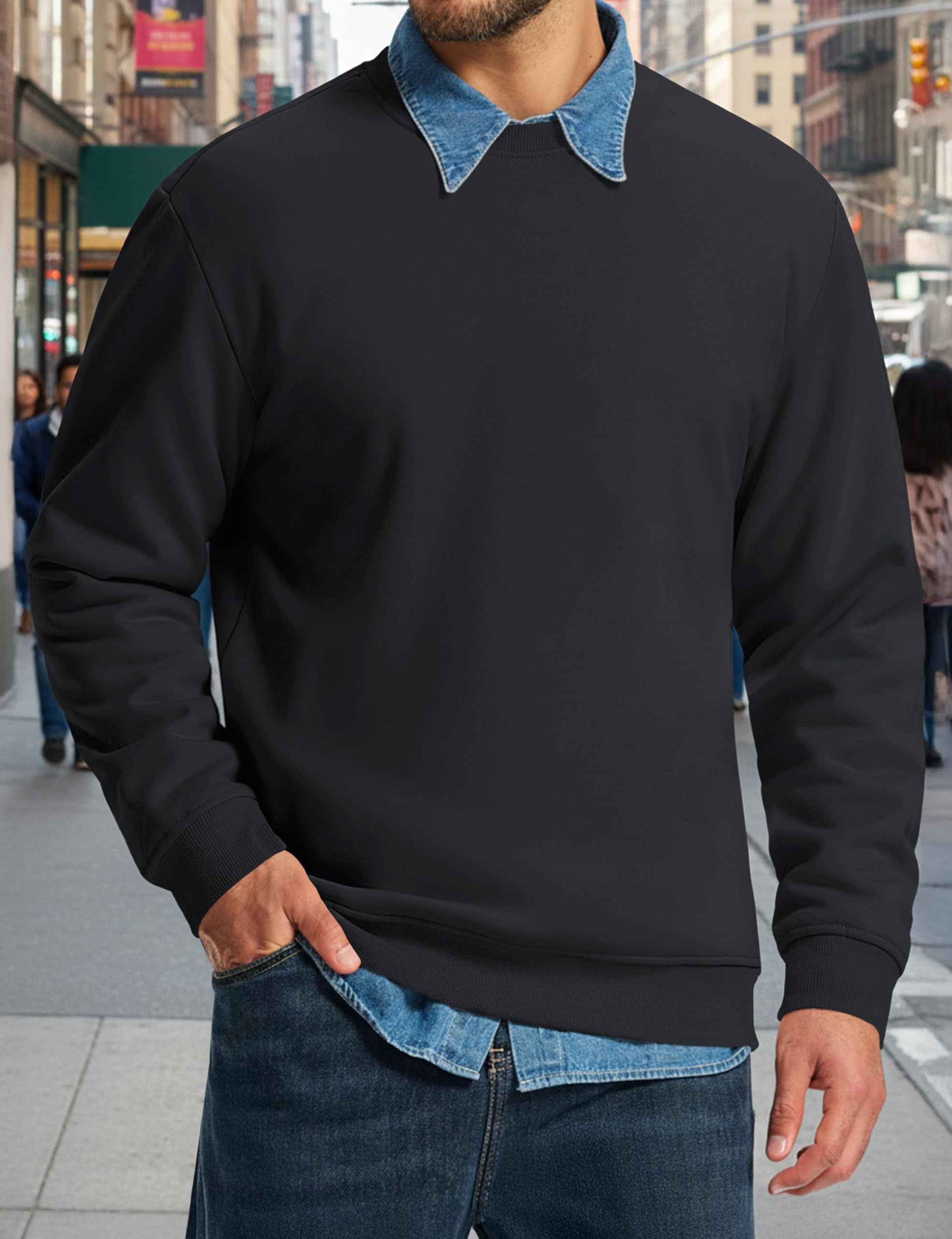 MAGCOMSEN Herren Winter Sweatshirt Fleece Pullover Gefüttert Sport Pulli Warm Langarm Shirt mit Rundhalsausschnitt