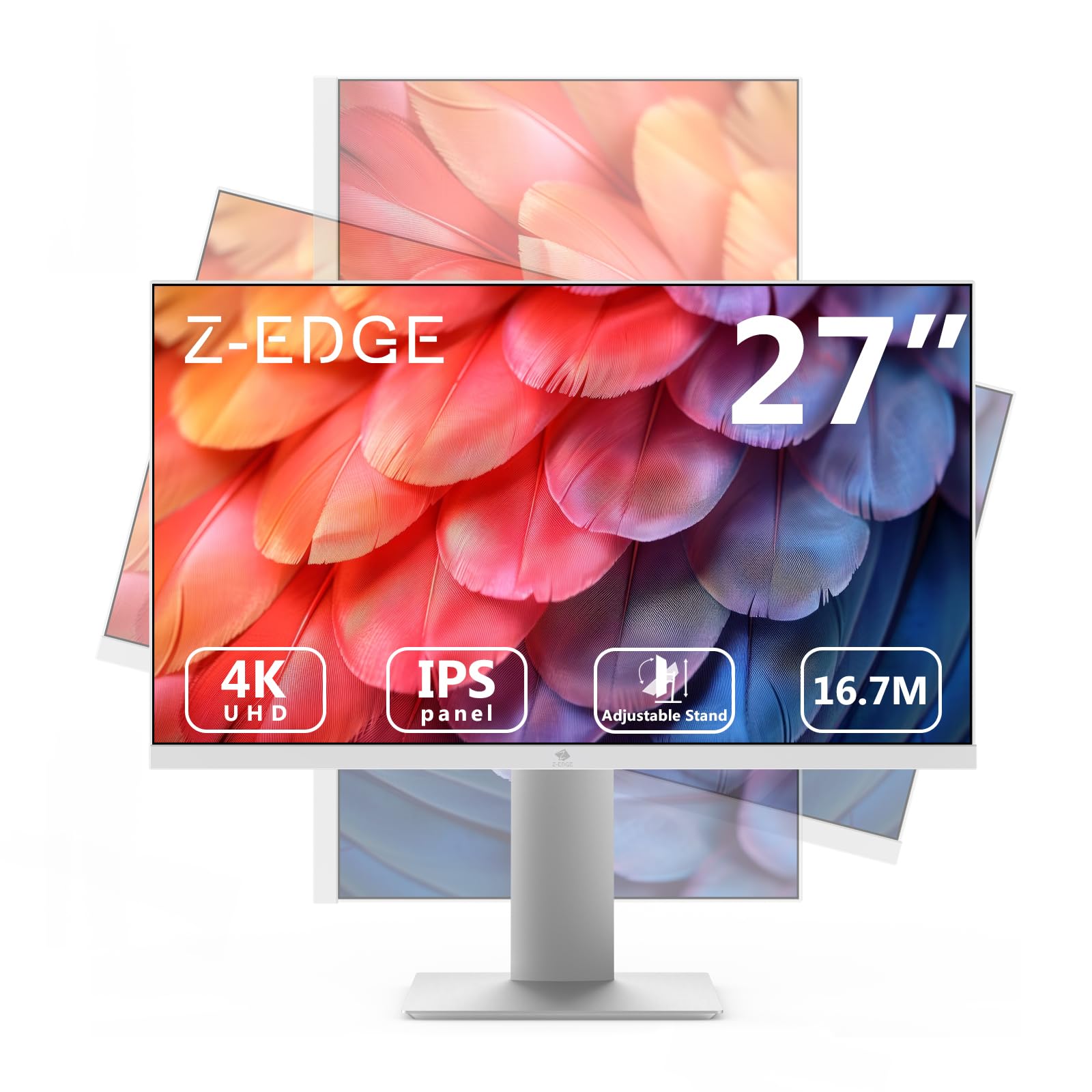 Moniteur PC 27 Pouces 4K UHD IPS - Z-Edge écran Blanc - 3840x2160, 60 Hz, 5 Ms, FreeSync, Réglage Hauteur/pivot - 2x HDMI, 2x DisplayPort