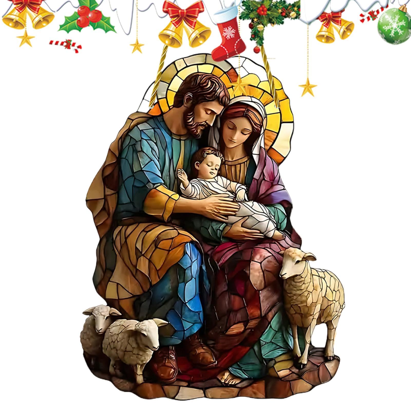 Attrape-soleil Acrylique Scène De La Nativité - Décoration Noël Fenêtre - 2 Tailles (20x20 Cm Ou 30x30 Cm)