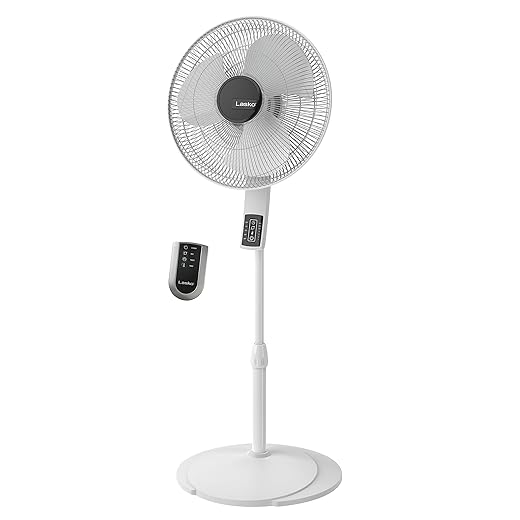 Lasko Oscillating Pedestal Fan, Thermostat, Adjustable Height, Remote Control, Timer, 4 Speeds, for Bedroom, Living Room, Office & Dorm, 16", White, S16614