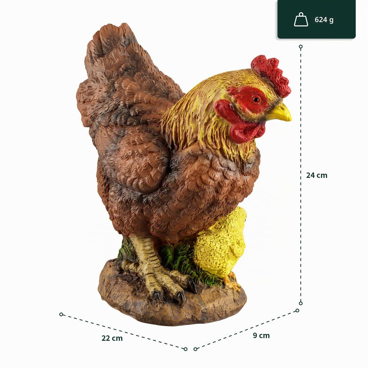 VERDOBA Figura para jardín tamaño Real (gallina marrón con Dos Pollos Amarillos). Decoración para Exterior. Escultura de Piedra con Forma de Animal.