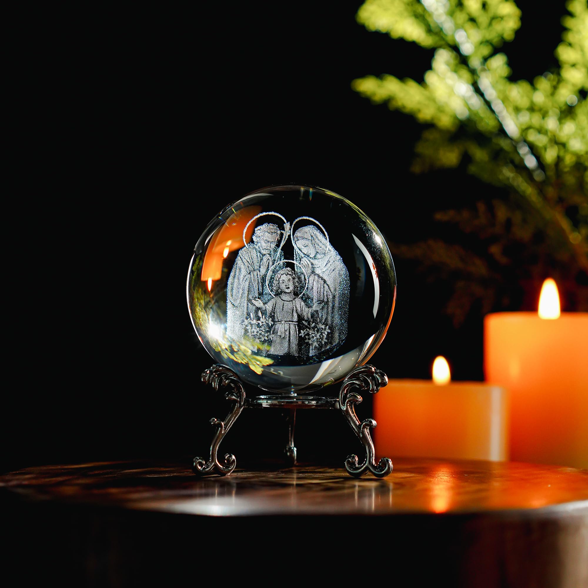 ZEERSHEE3D Engraved Jesus Holy Family Crystal Ball Glass Jesus Statue Figurine Christian Religious Easter Gifts